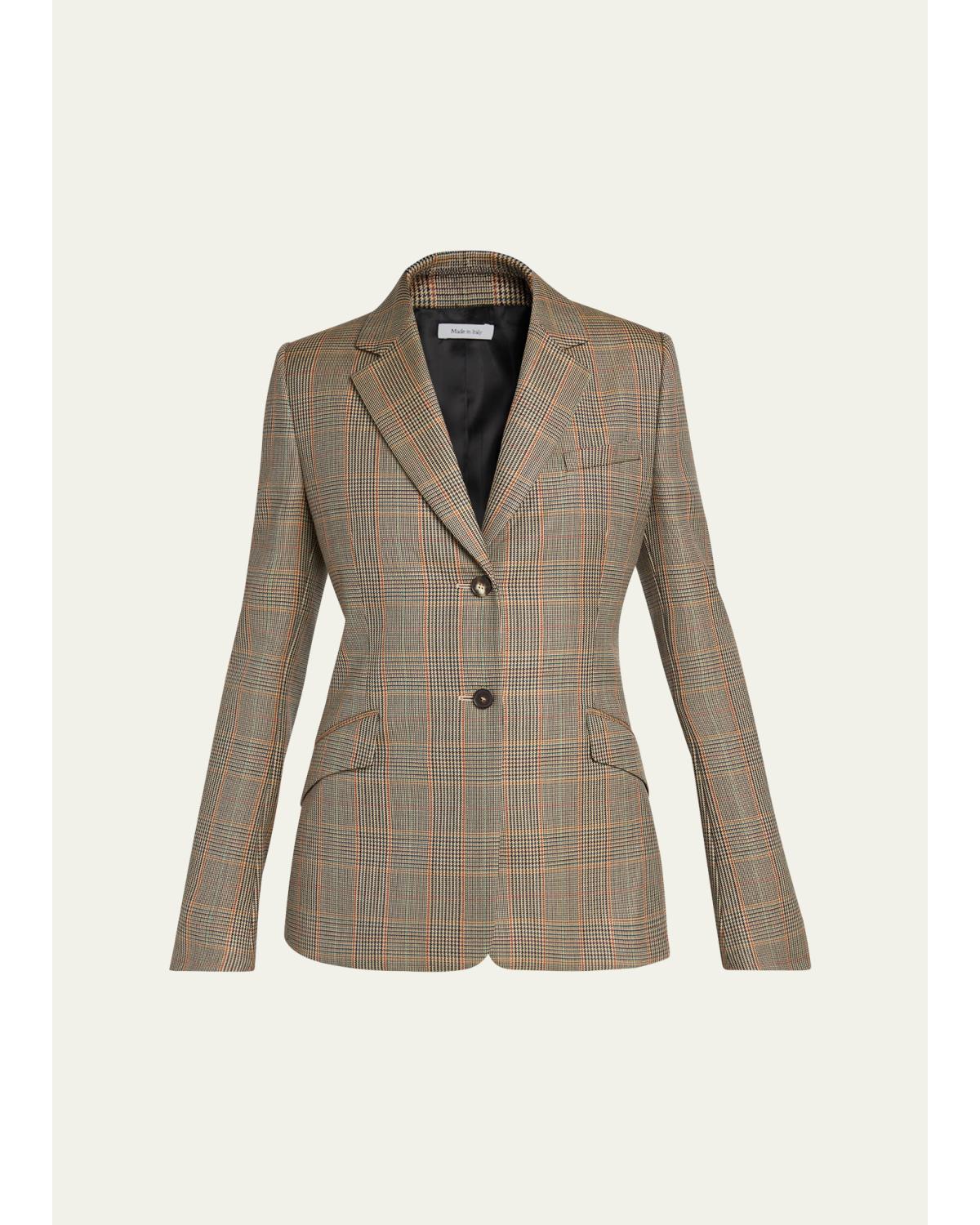 Prince Of Wales Wool Single-Breasted Blazer