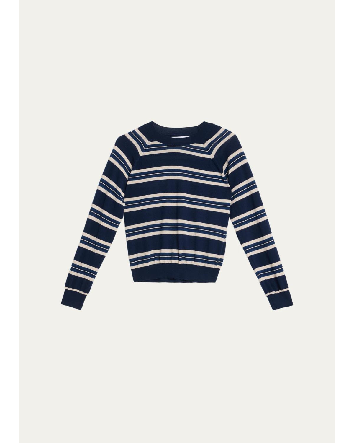 Sprwmn Striped Raglan Cashmere Sweater In Navy Stripe