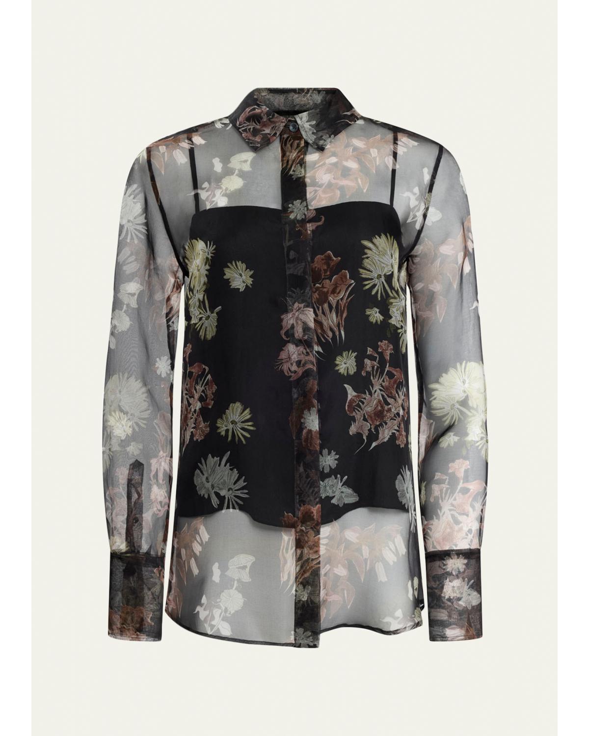 Chika Floral Silk Button-Front Shirt