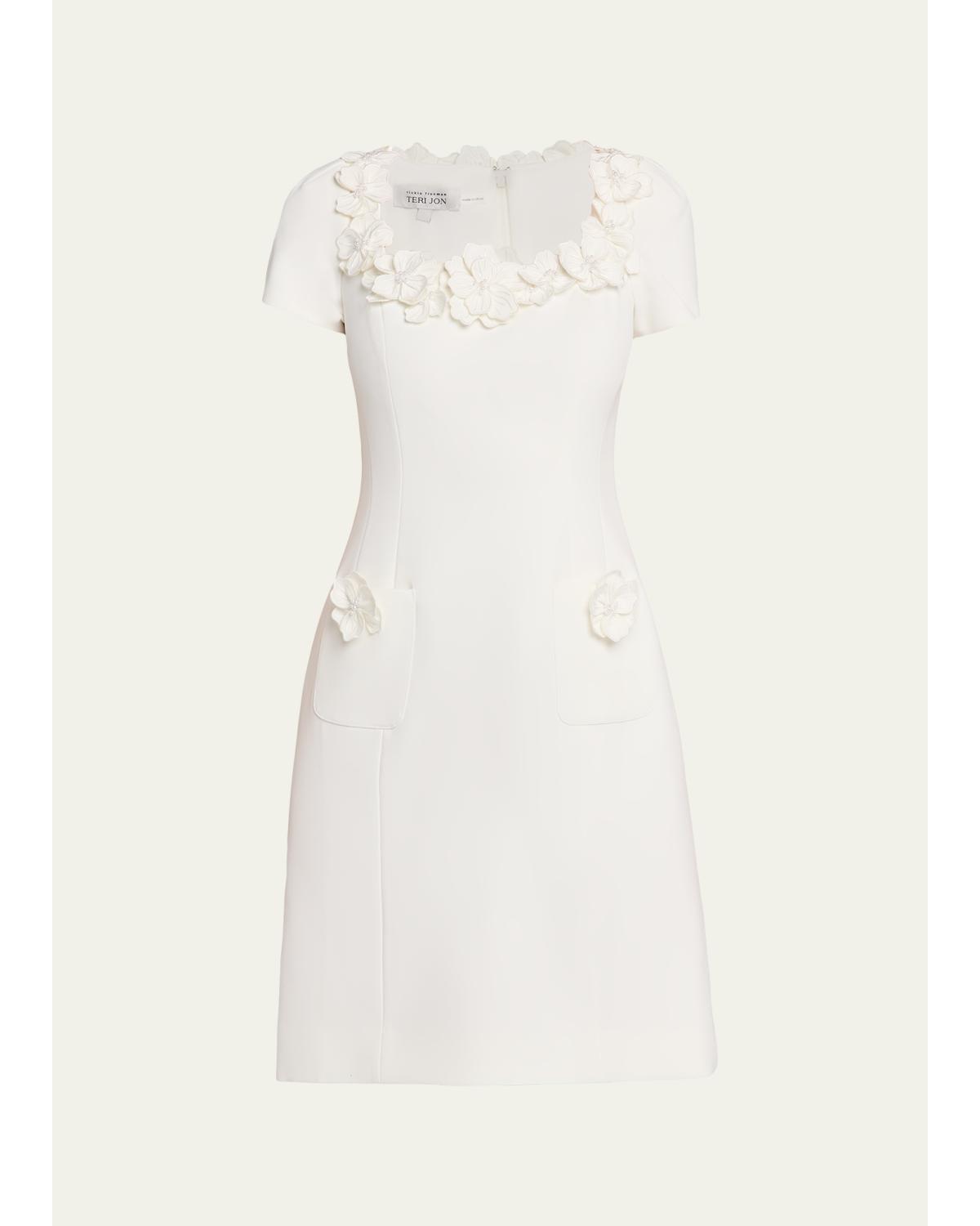 Floral Applique Crepe Mini Dress