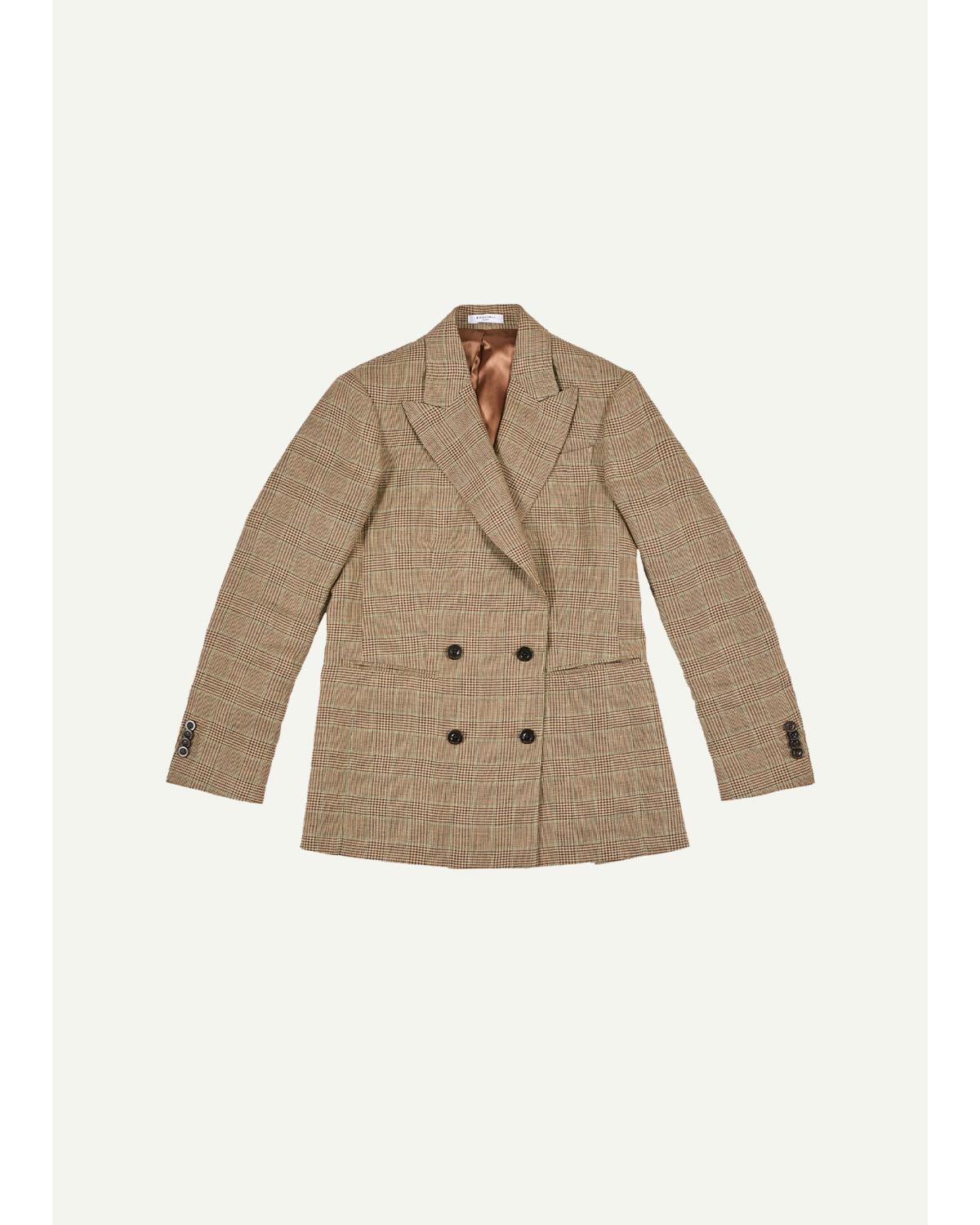 Men'S Linen Prince Of Wales Double-Breasted Sport Coat