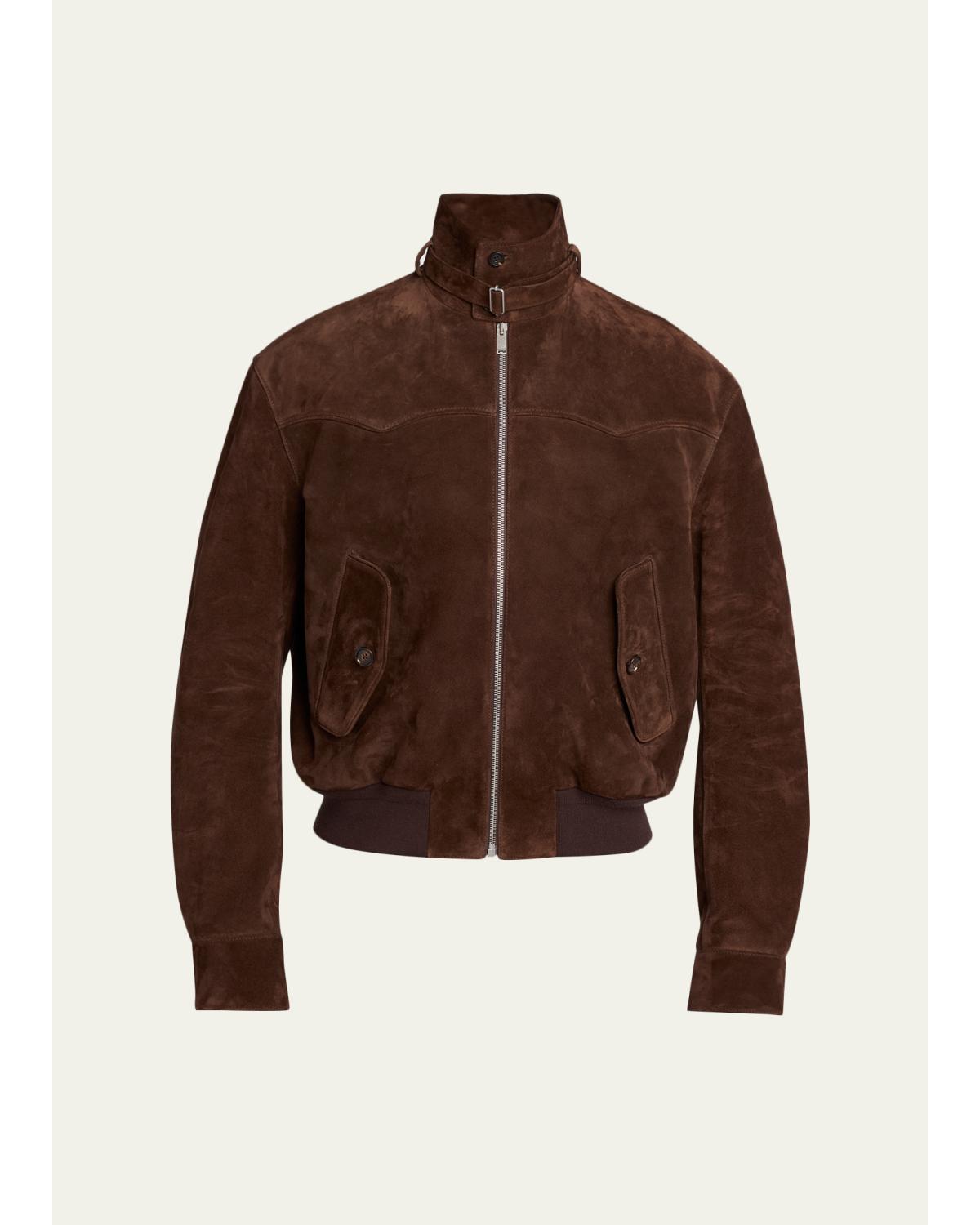 Men's Harrington Cropped Leather Bomber Jacket