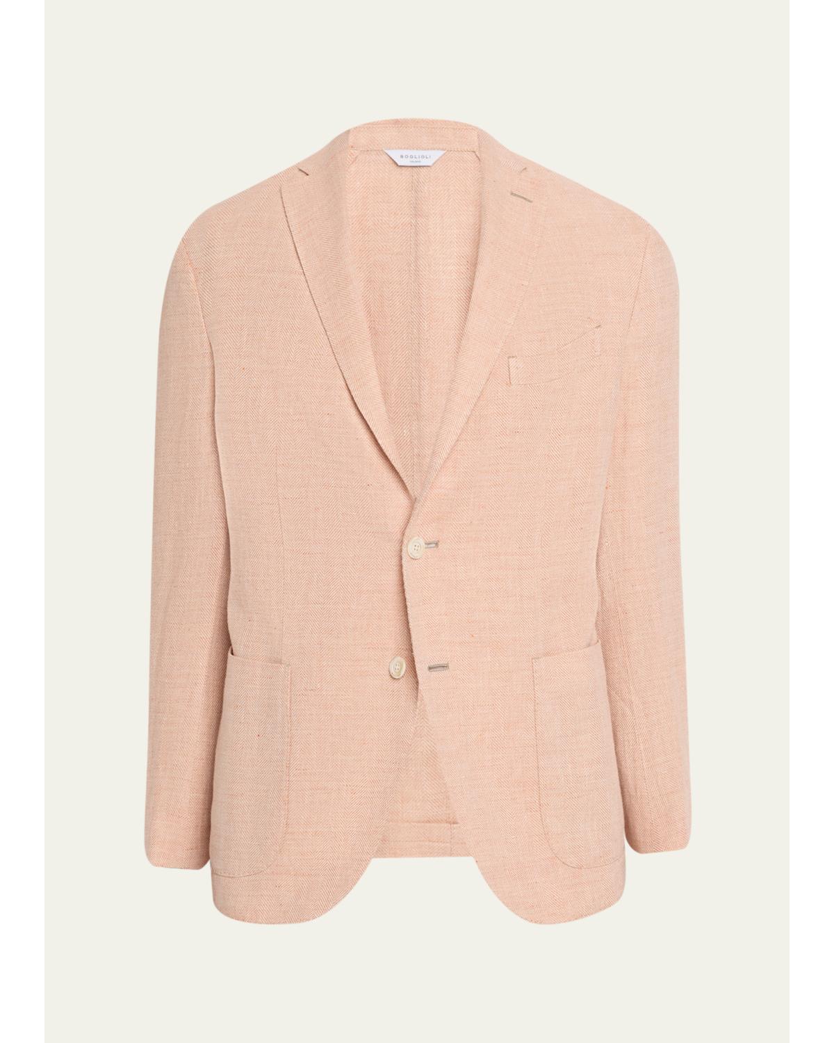 Men'S Linen And Wool Herringbone Single-Breasted Blazer