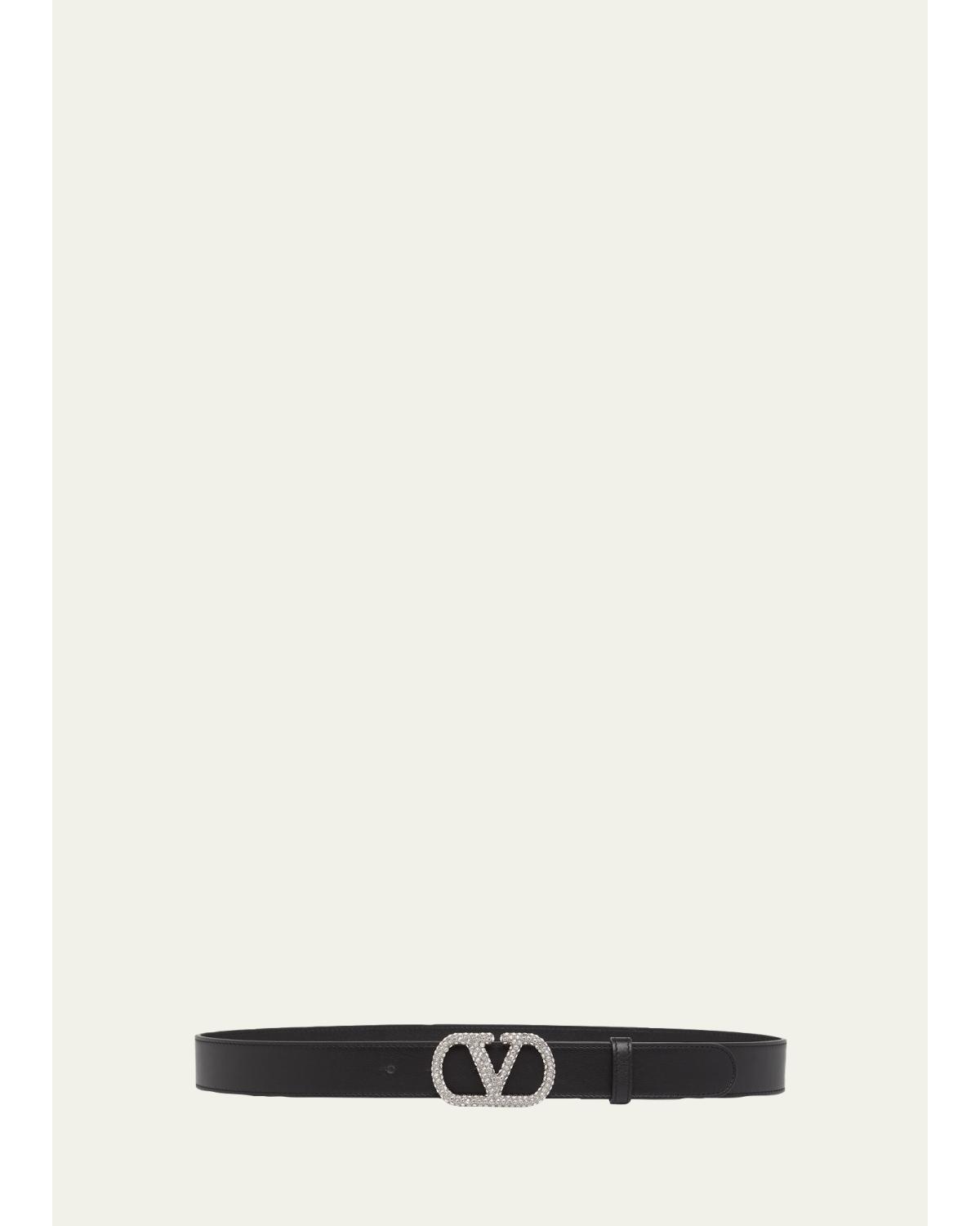 Crystal VLogo Leather Belt, 30mm