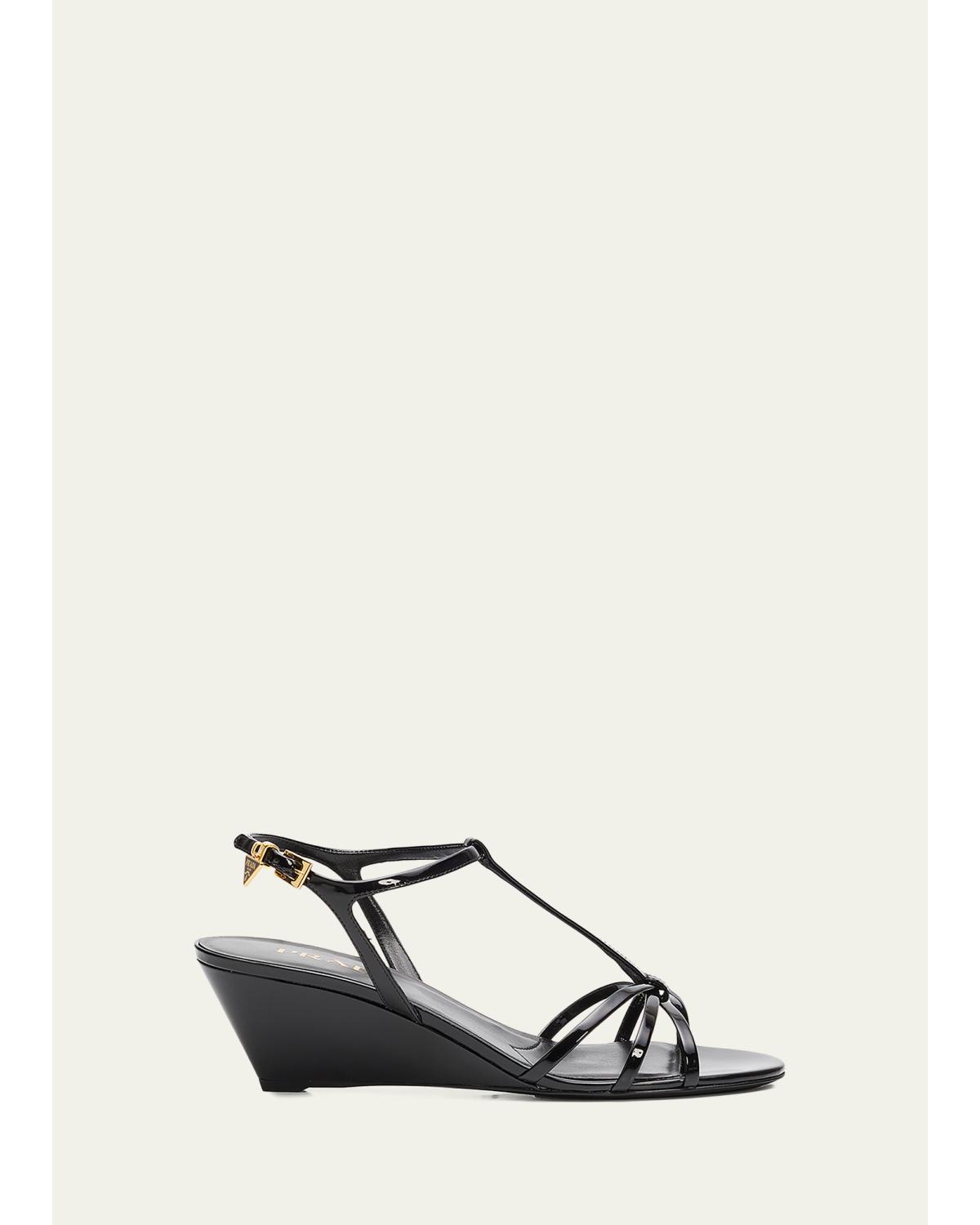 55mm Patent Leather Wedge Sandals