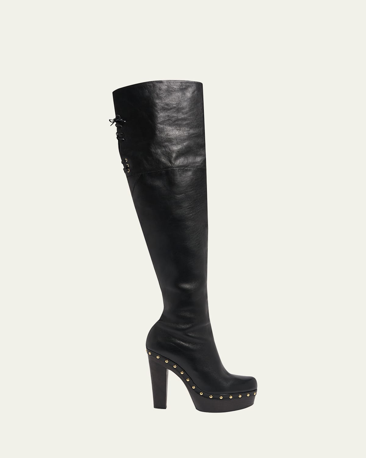 Chloé Lola Leather Over-the-knee Clog Boots In Black