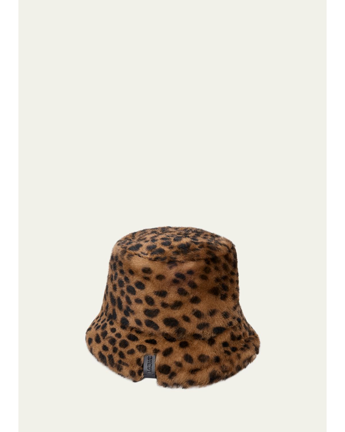 Leopard-Print Shearling Bucket Hat