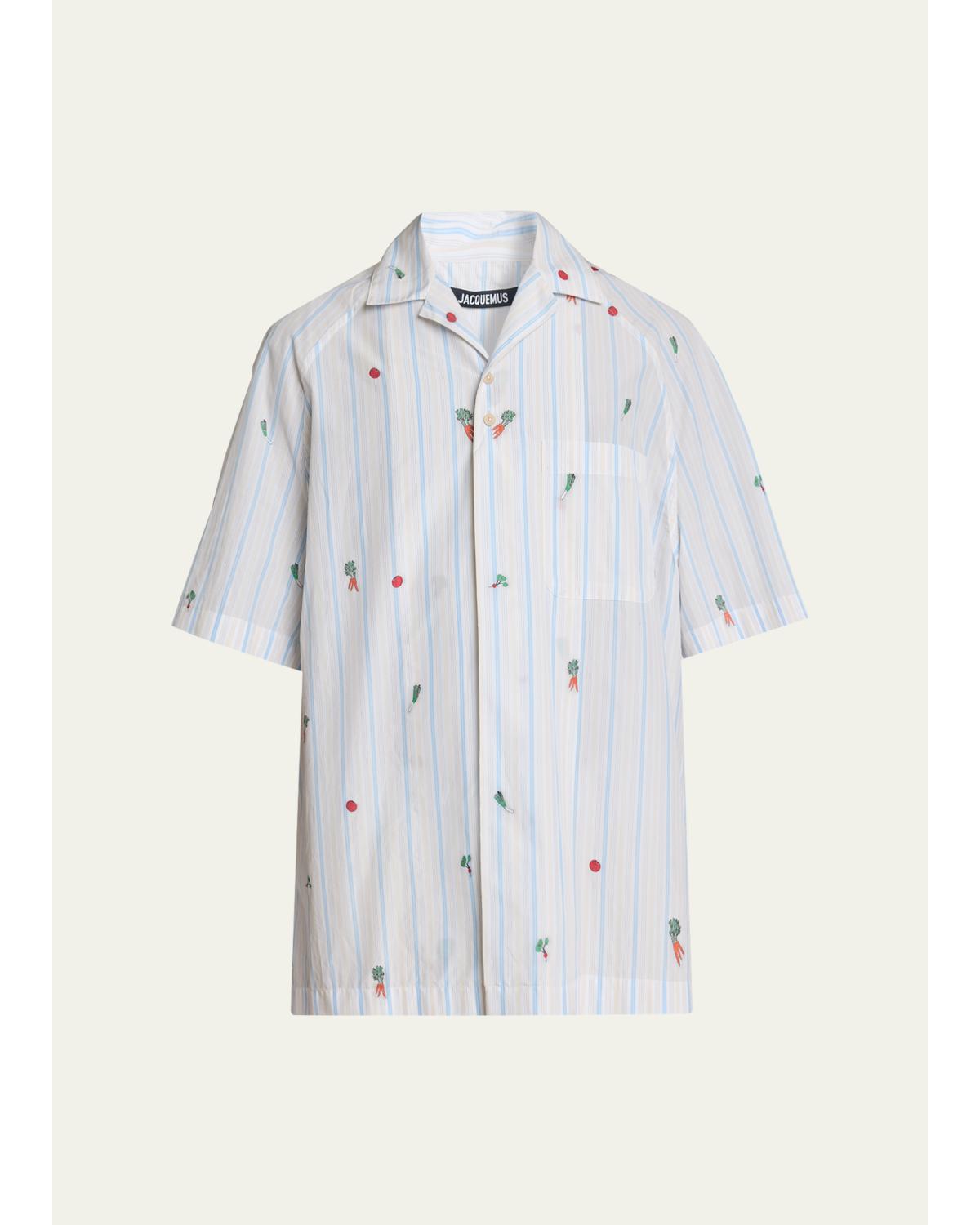 Men'S Vegetable Stripe Cotton Short-Sleeve Shirt