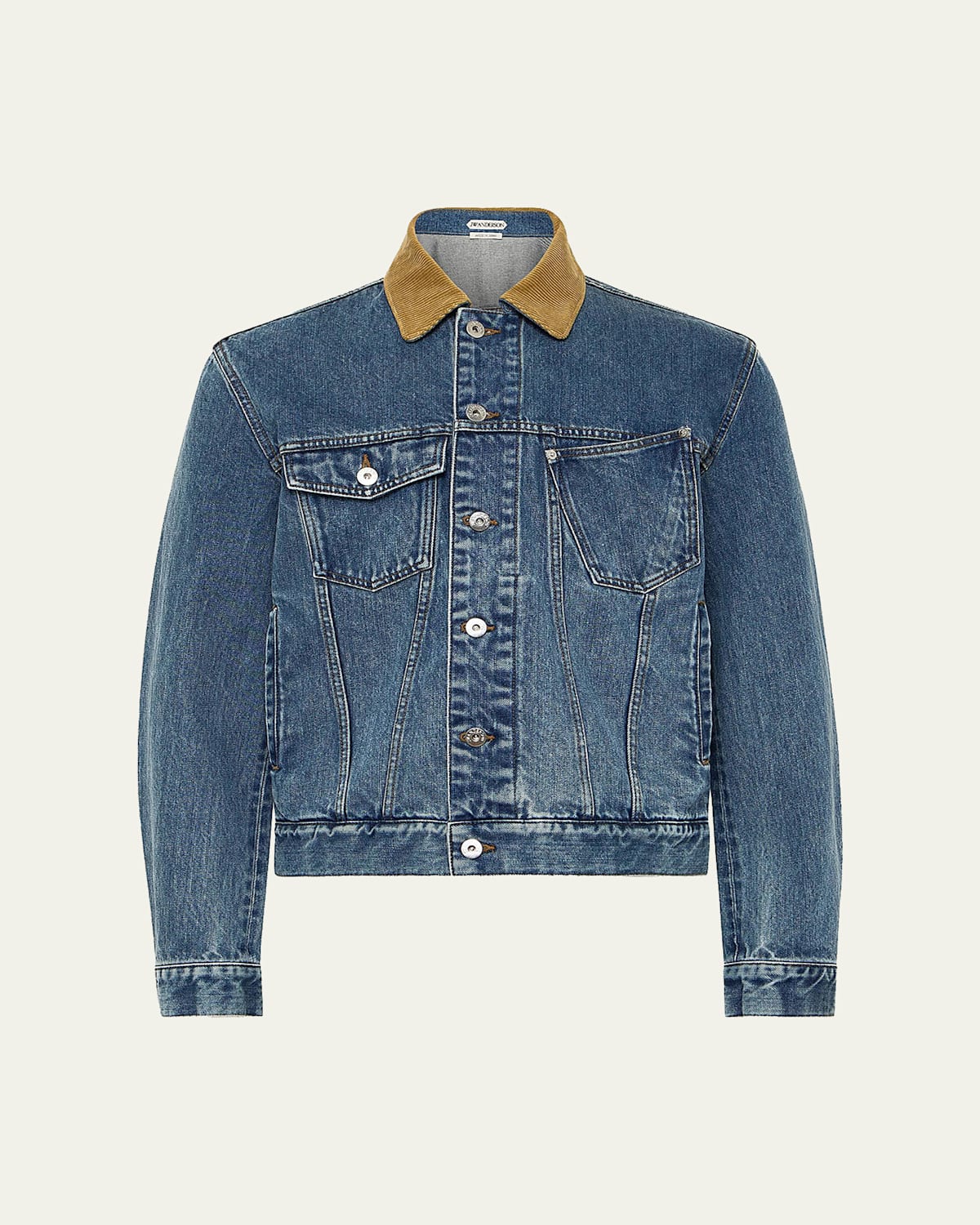 JW Anderson Mens Corduroy-Collar Twisted Pocket Denim Jacket | Thumbnail 1