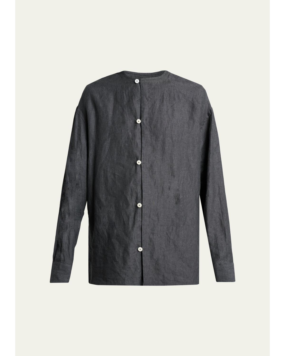 Men'S Linen Hairline Stripe Relaxed Button-Down Shirt
