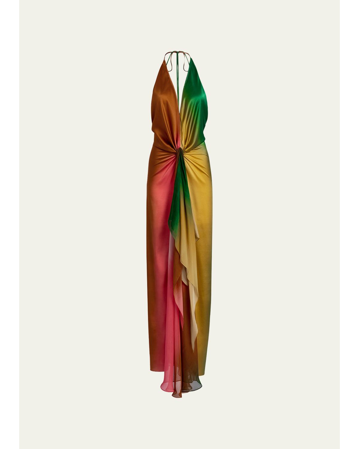 Dixon Twisted Satin Plunging Halter Maxi Dress