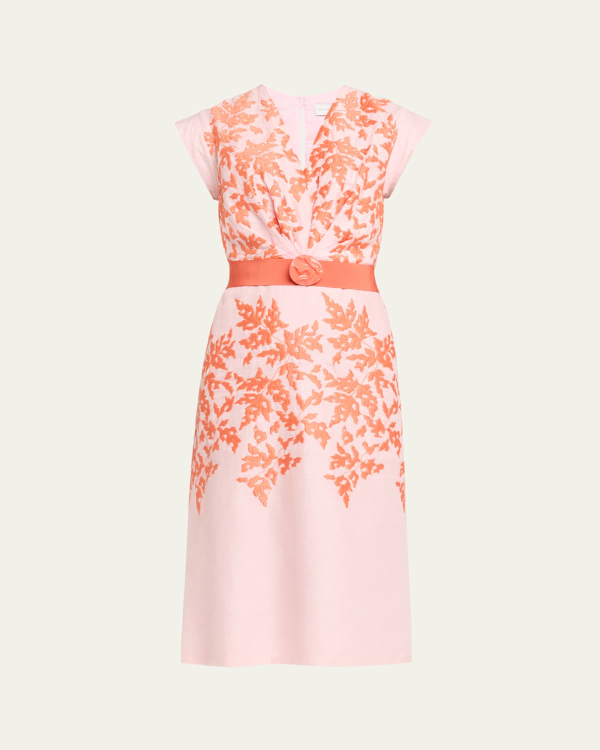 Silvia Tcherassi Olive Embroidered Linen Midi Dress With Belt In Multi