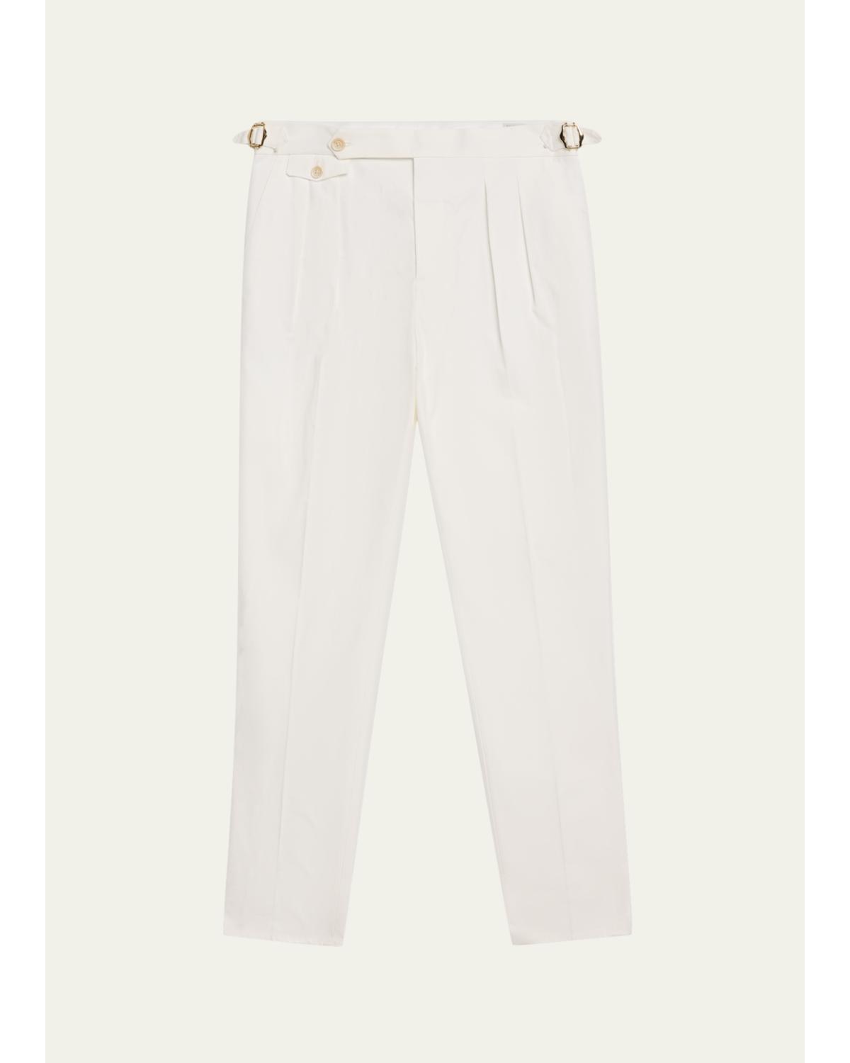 Men'S Cotton Pleated Trousers With Waist Tabs