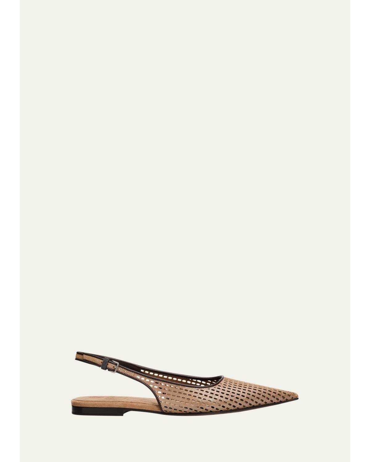 Perforated Leather Slingback Flats