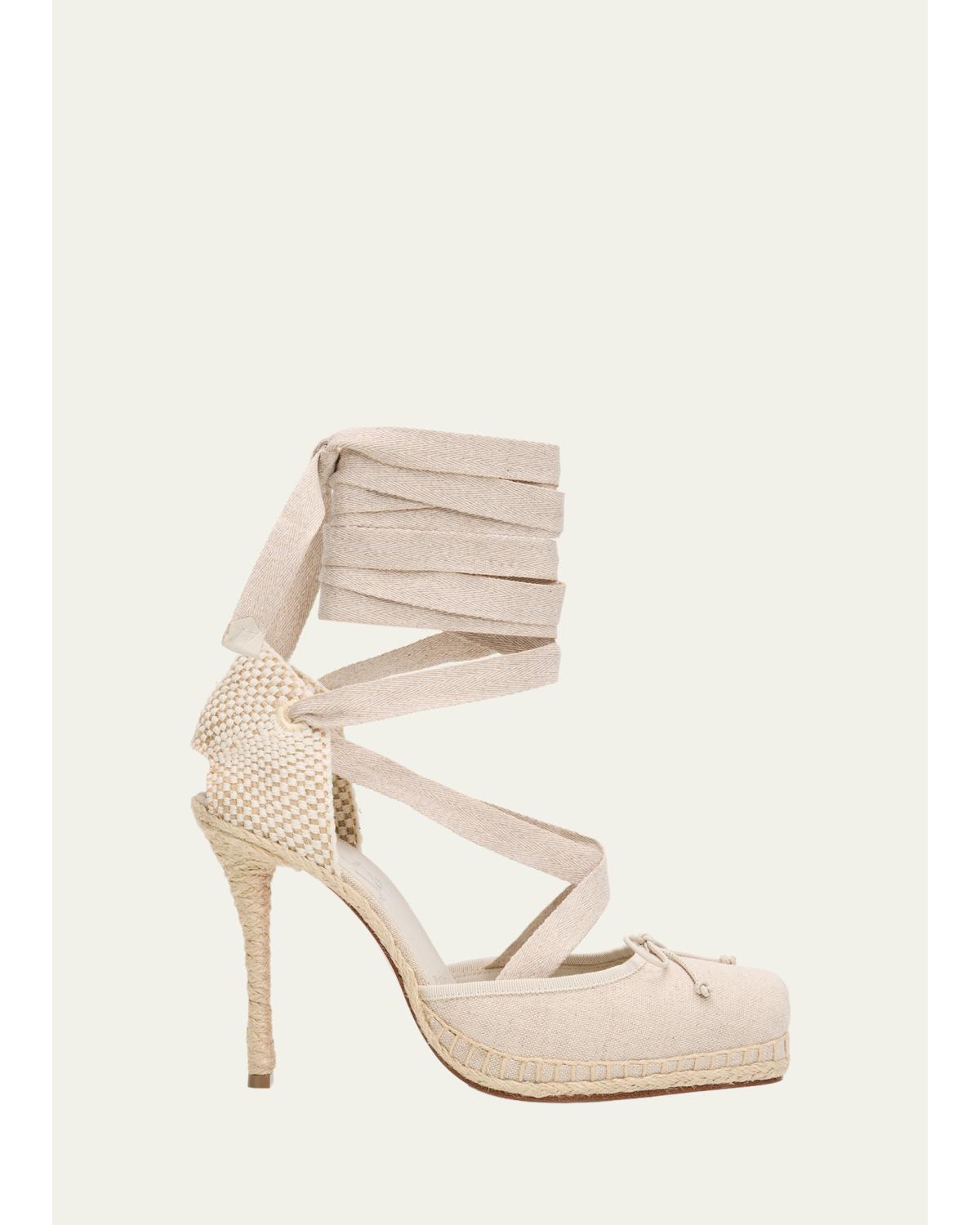 100Mm Cassiadrilla Canvas Lace-Up Espadrille Pumps