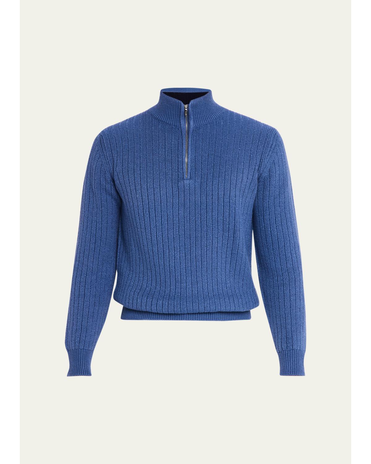 Men'S Ribbed-Knit Cotton Half-Zip Sweater