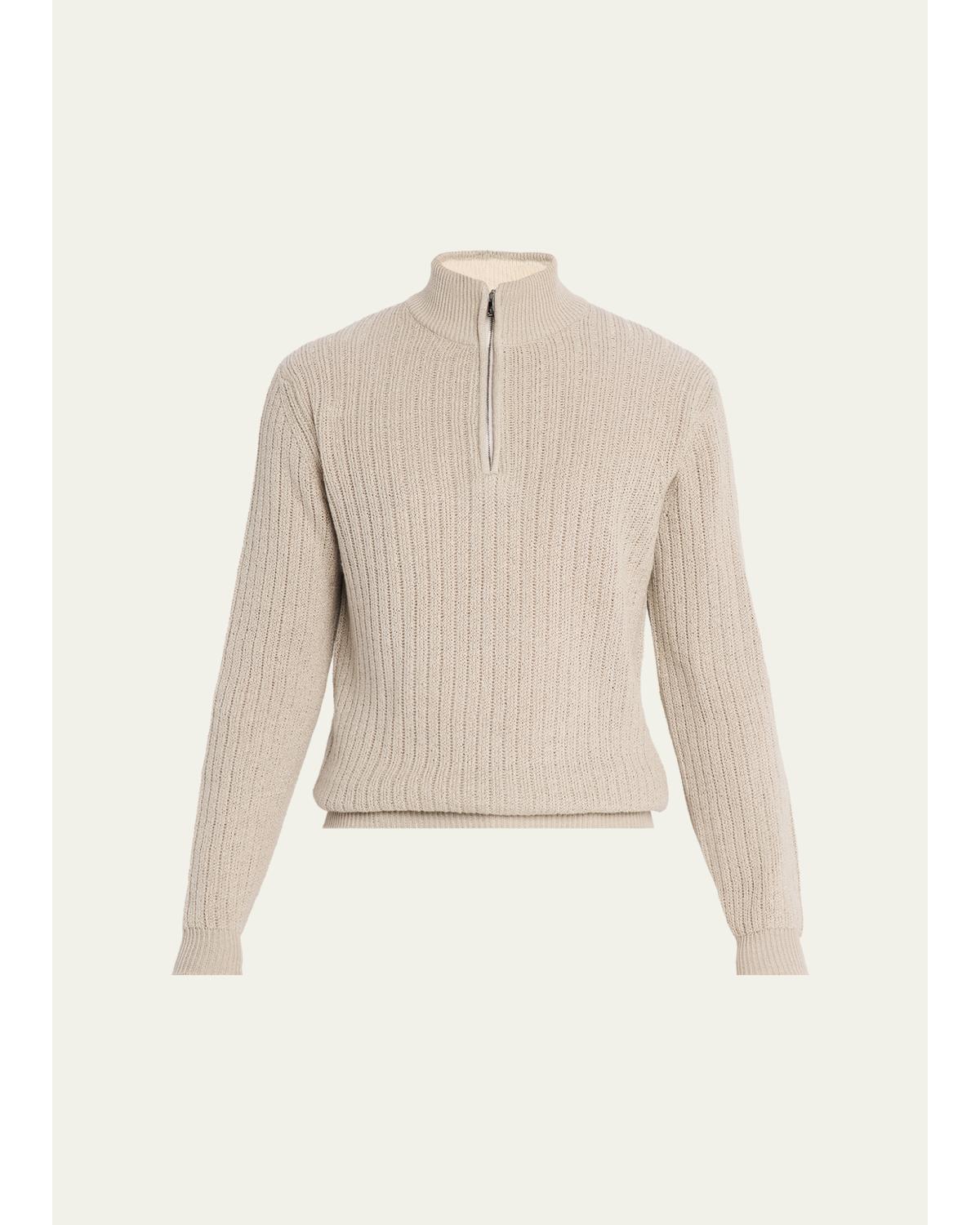 Men'S Ribbed-Knit Cotton Half-Zip Sweater