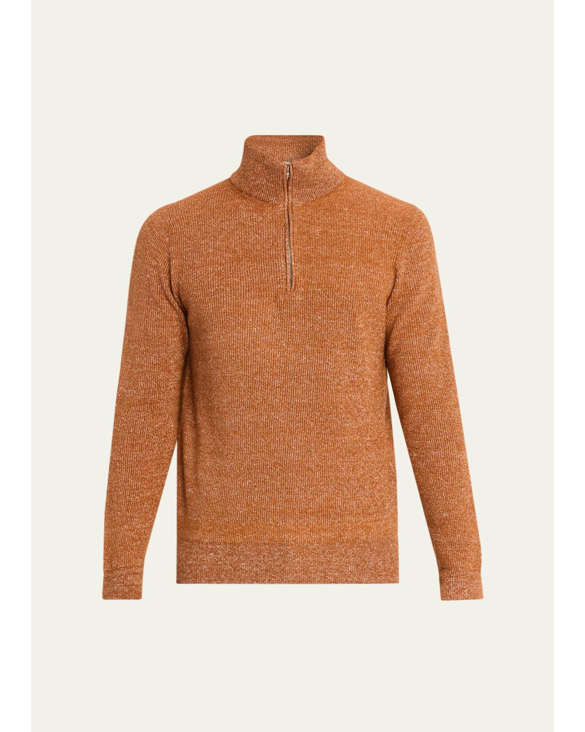 Men'S Cashmere/Linen Melange Ribbed-Knit Half-Zip Sweater