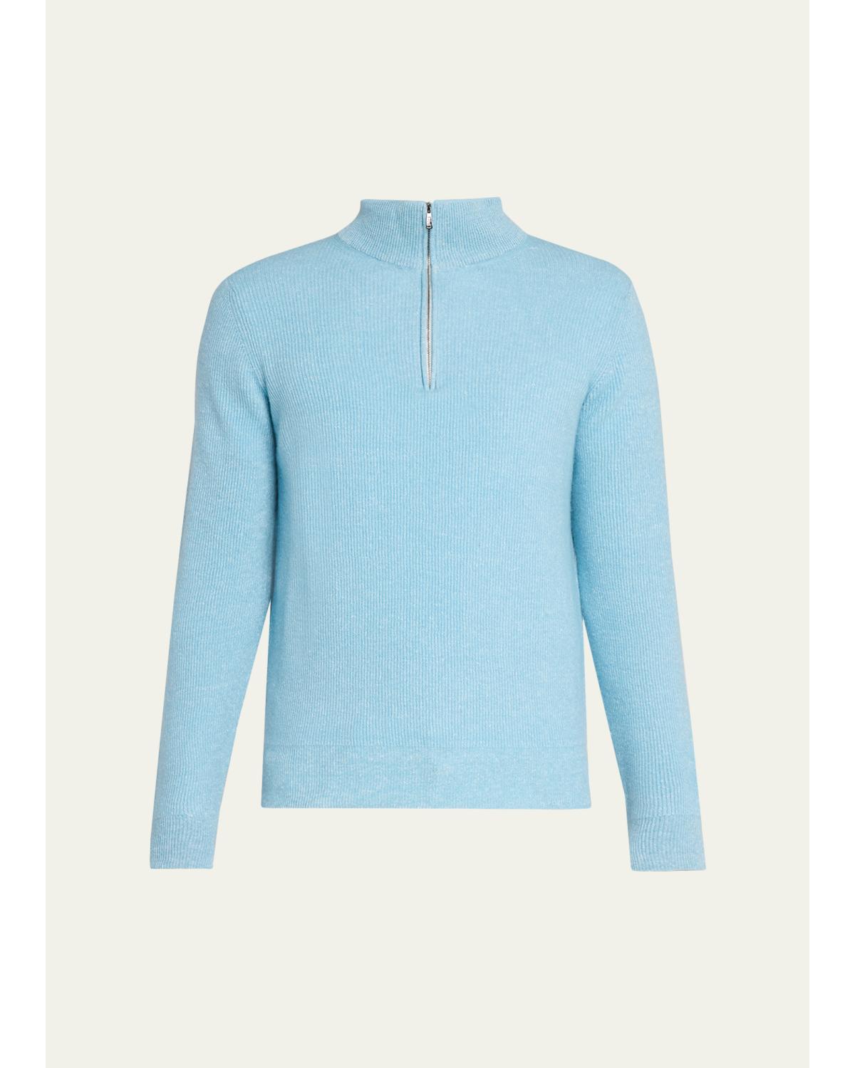 Men'S Cashmere/Linen Melange Ribbed-Knit Half-Zip Sweater