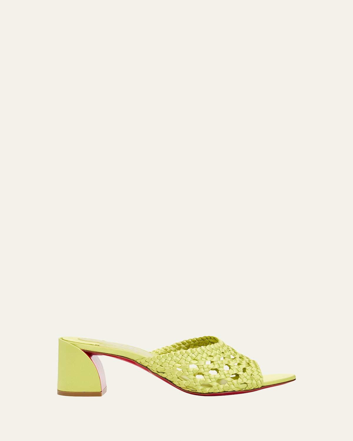 Christian Louboutin 85mm Jane Woven Silk Mule Sandals In Kiwi