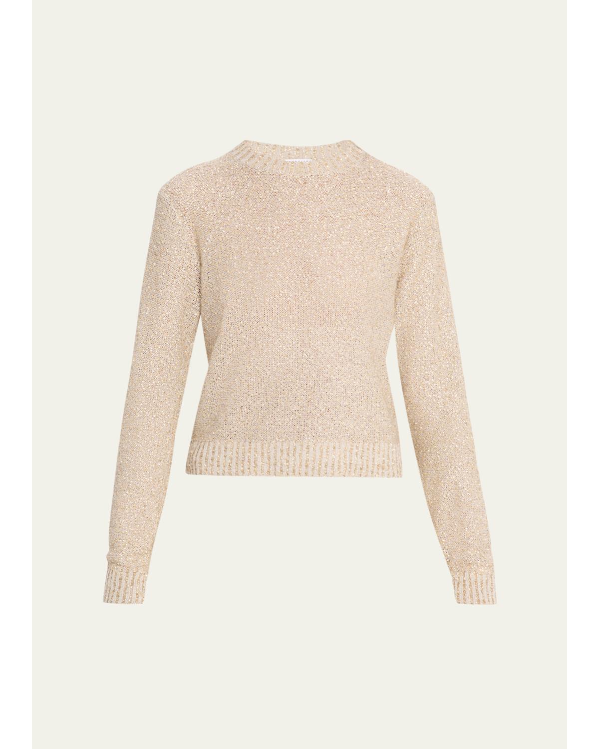 Paillette Linen-Cashmere Crewneck Sweater