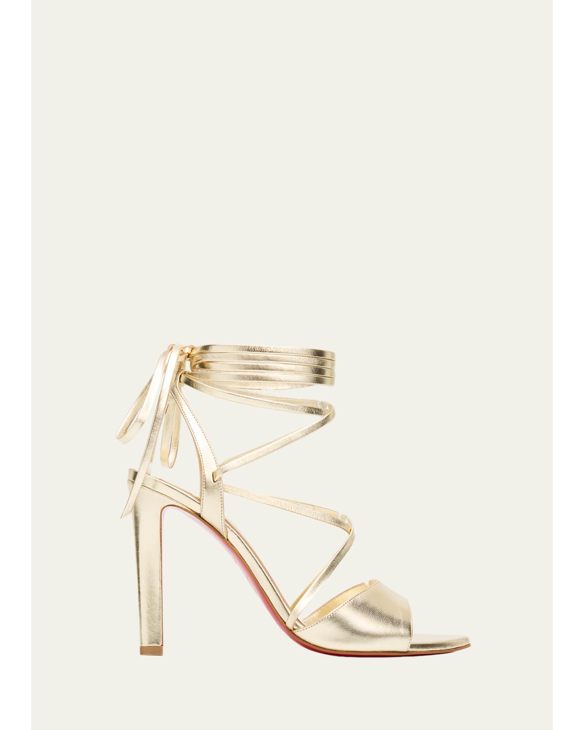 100Mm Fanny Randa Metallic Leather Ankle-Tie Sandals