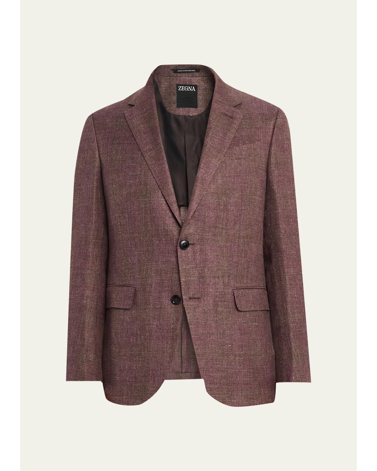 Men'S Linen-Blend Grid Check Single-Breasted Sport Coat