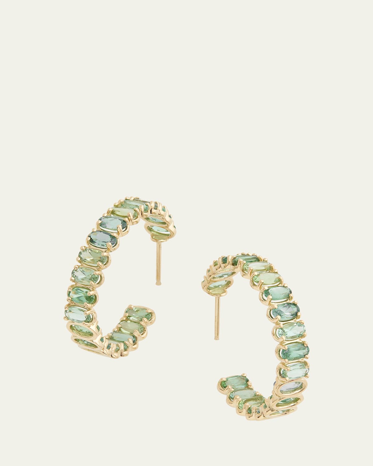 Jamie Wolf 18K Yellow Gold Hoop Earrings with Oval-Shaped Green Tourmaline | Thumbnail 5