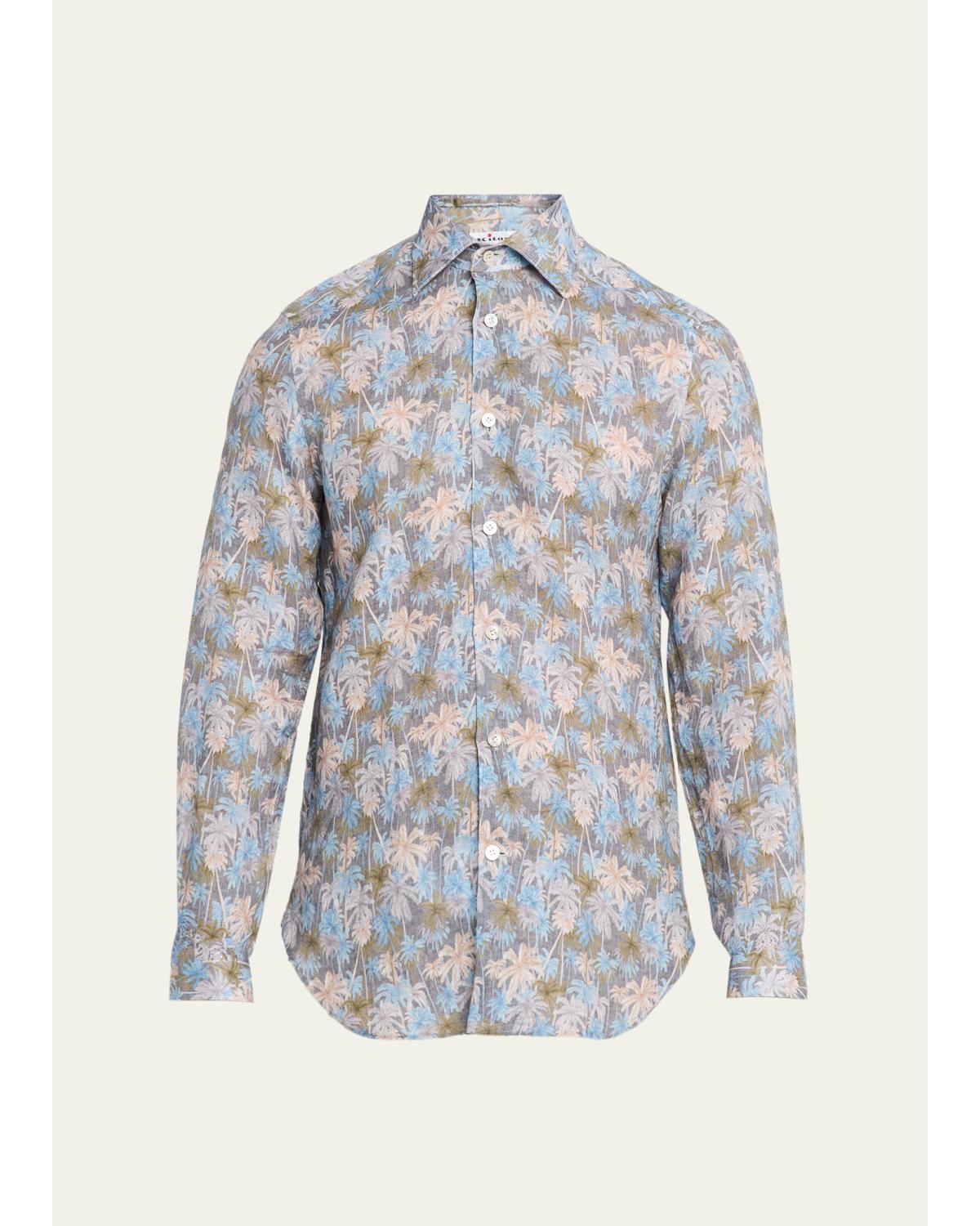 Men'S Palm-Print Linen Button-Down Shirt