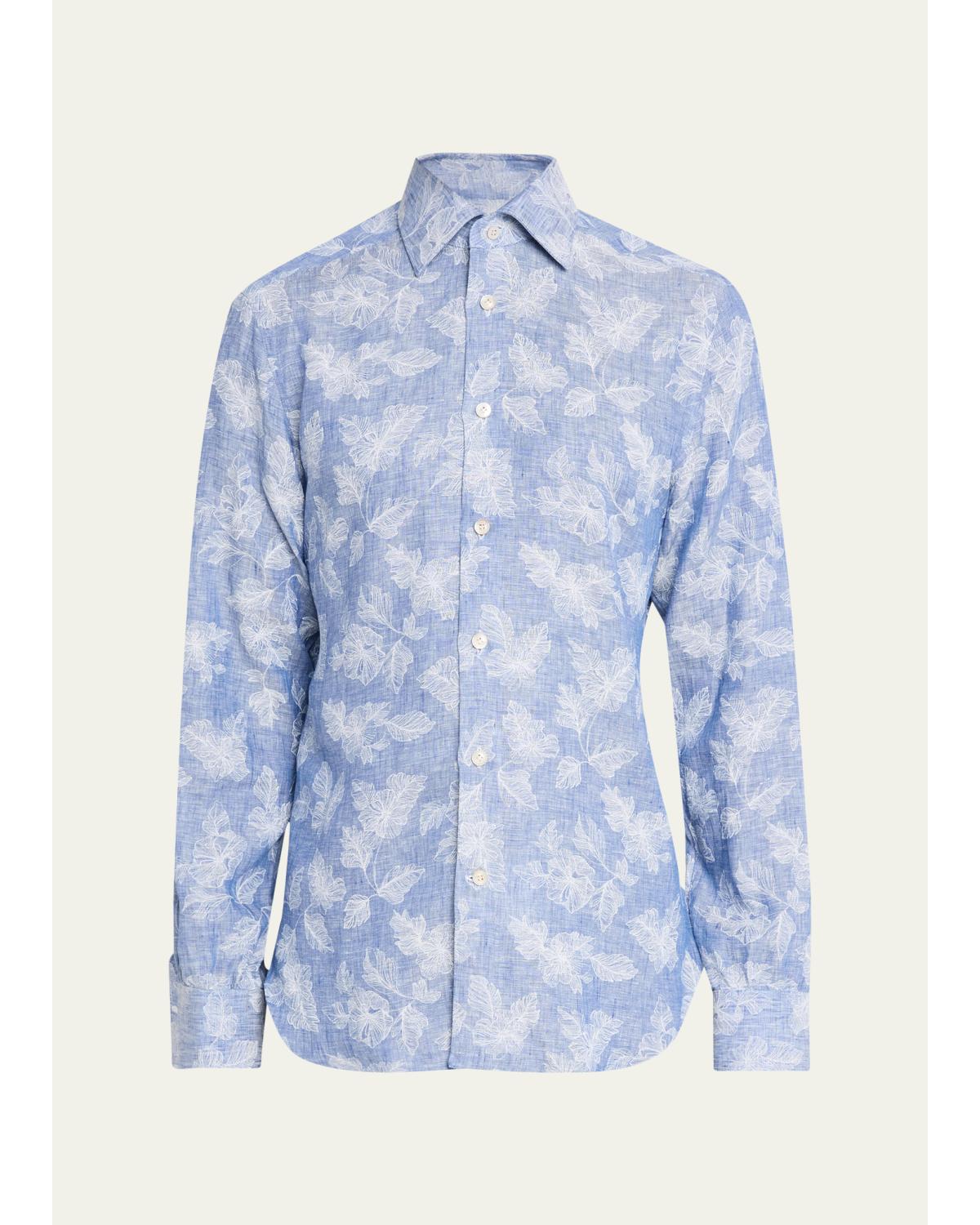 Men'S Floral Linen Button-Down Shirt