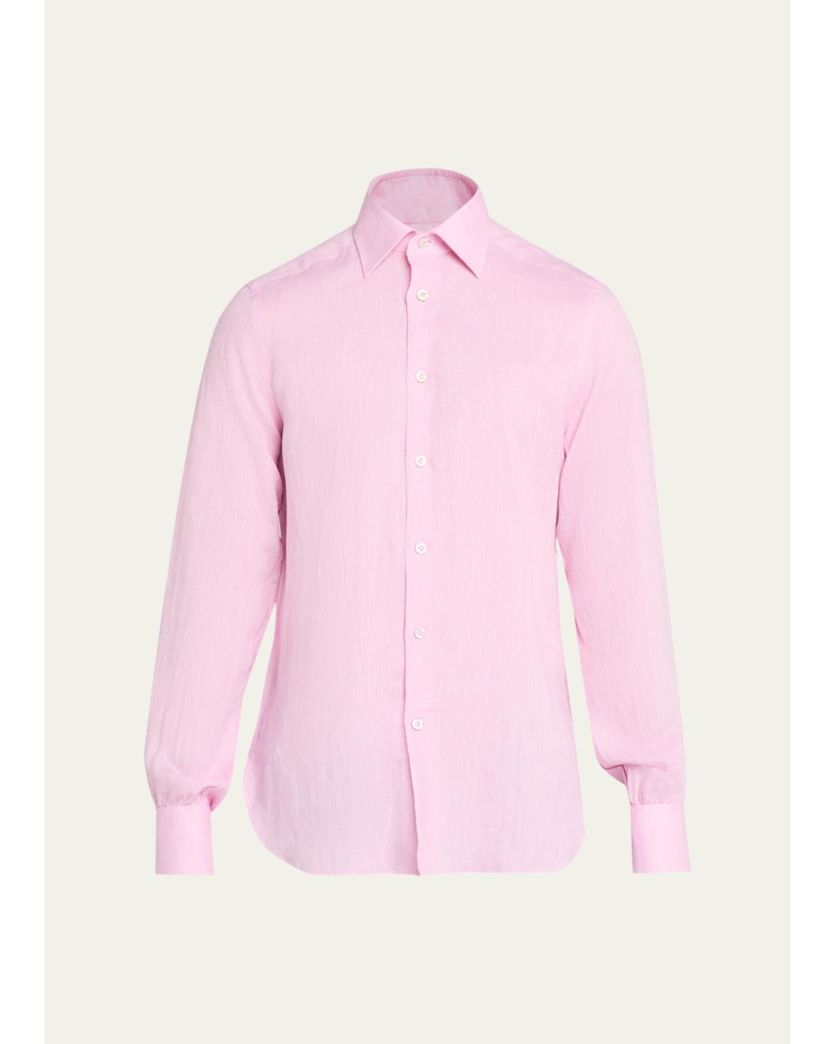 Men'S Solid Linen Button-Down Shirt