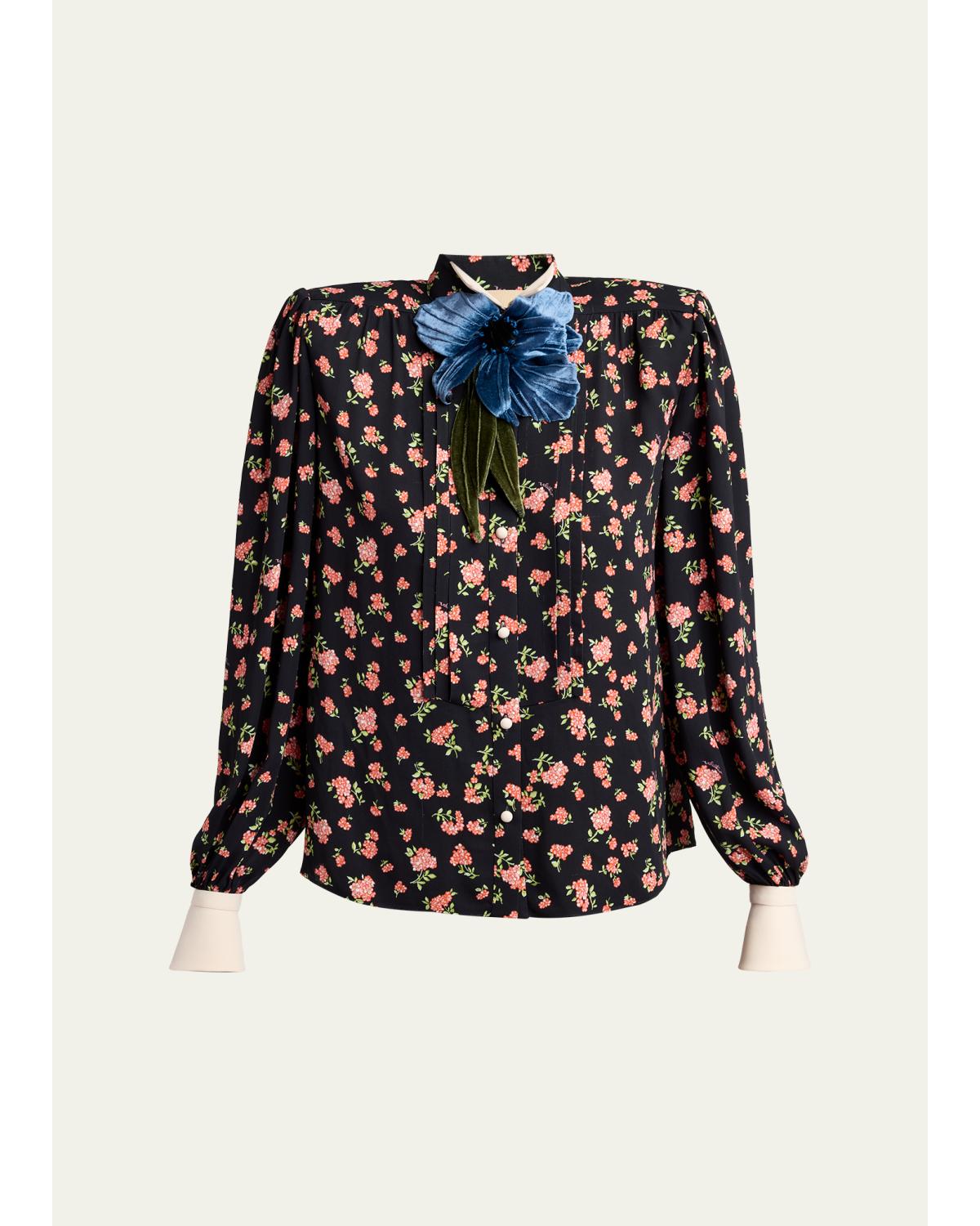 Embellished Floral-Print Shirt