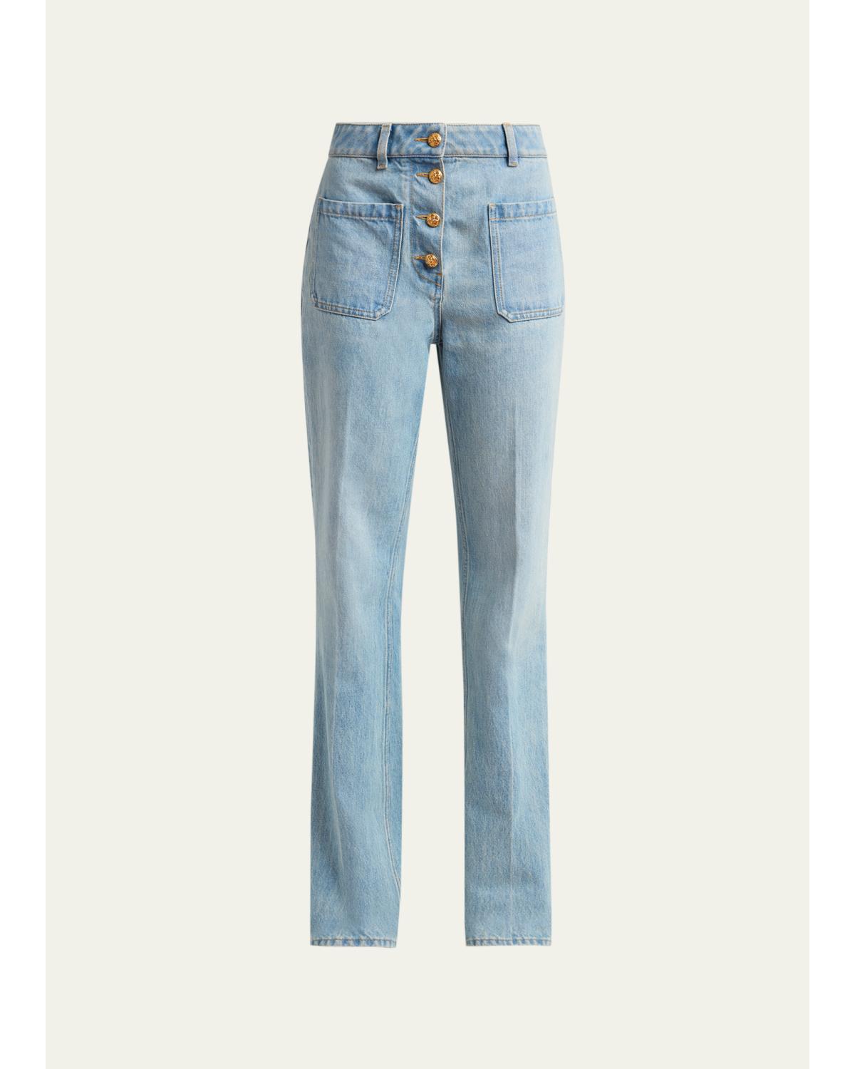 Button-Front Straight-Leg Jeans