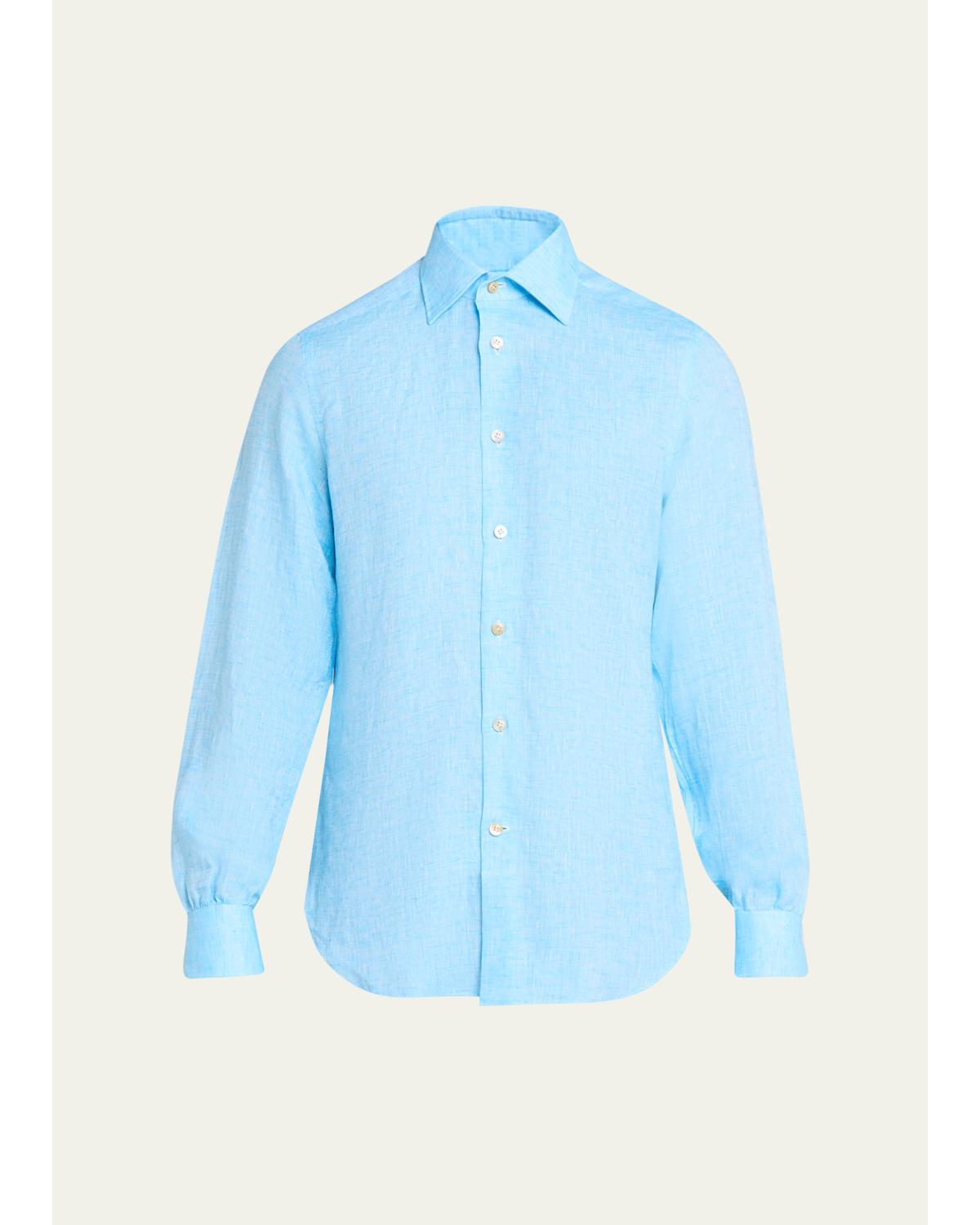 Men'S Solid Linen Button-Down Shirt