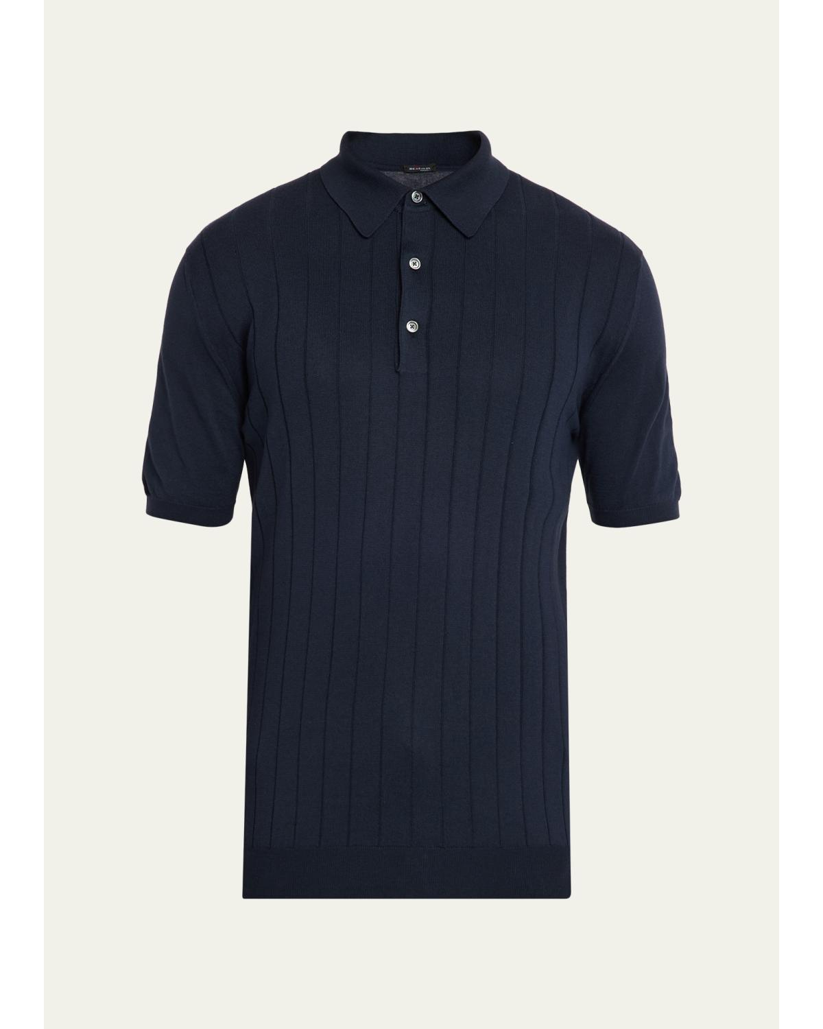 Men'S Wide Rib Sea Island Cotton Polo Sweater