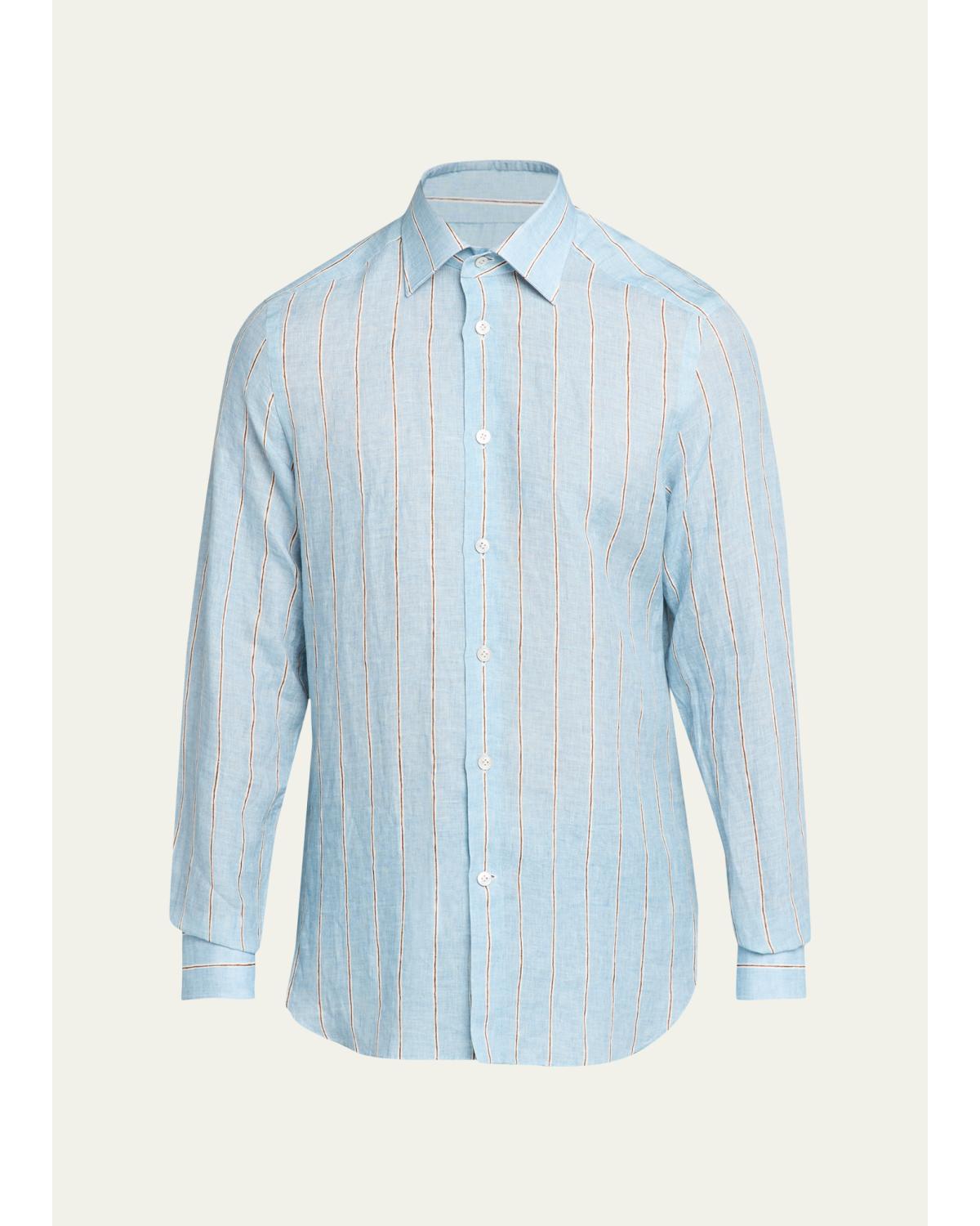 Men'S Linen Stripe Button-Down Shirt