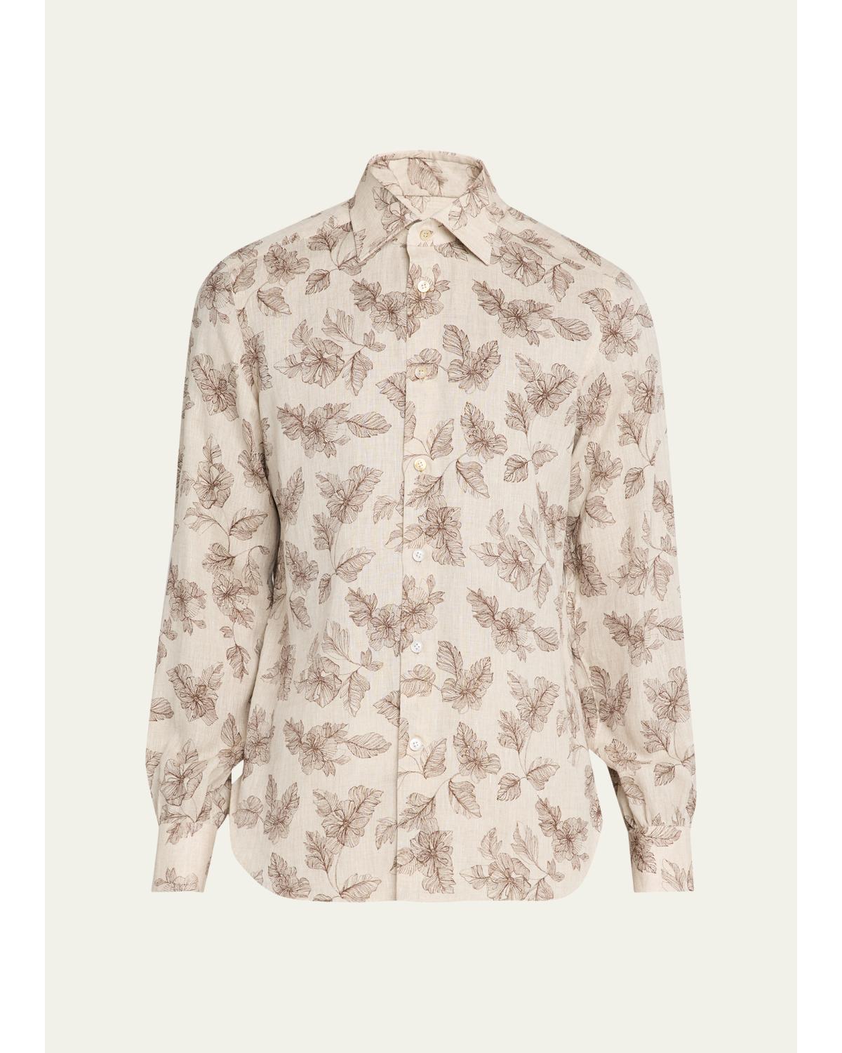 Men'S Floral Linen Button-Down Shirt