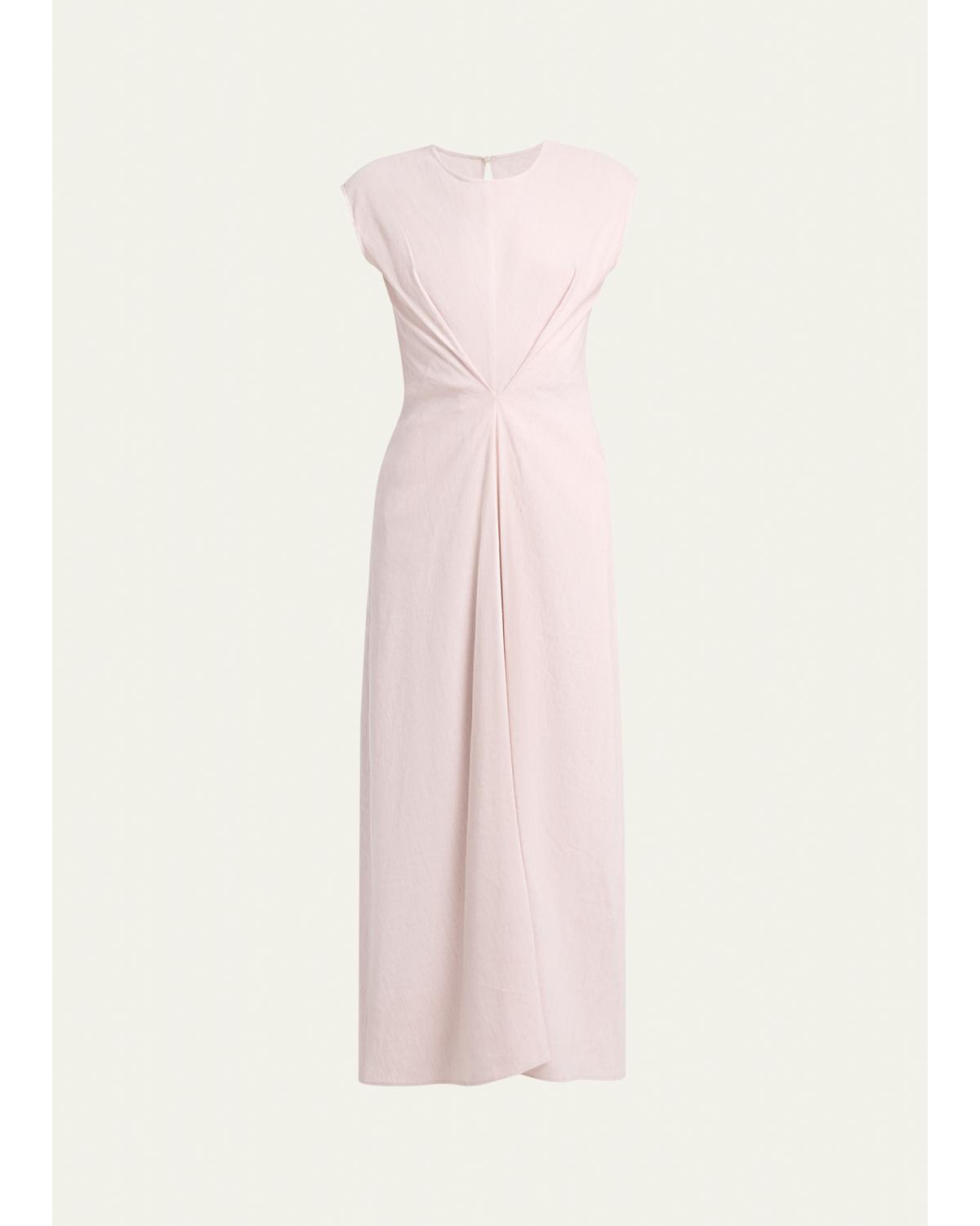 Miranda Cinched Slub Linen Midi Dress