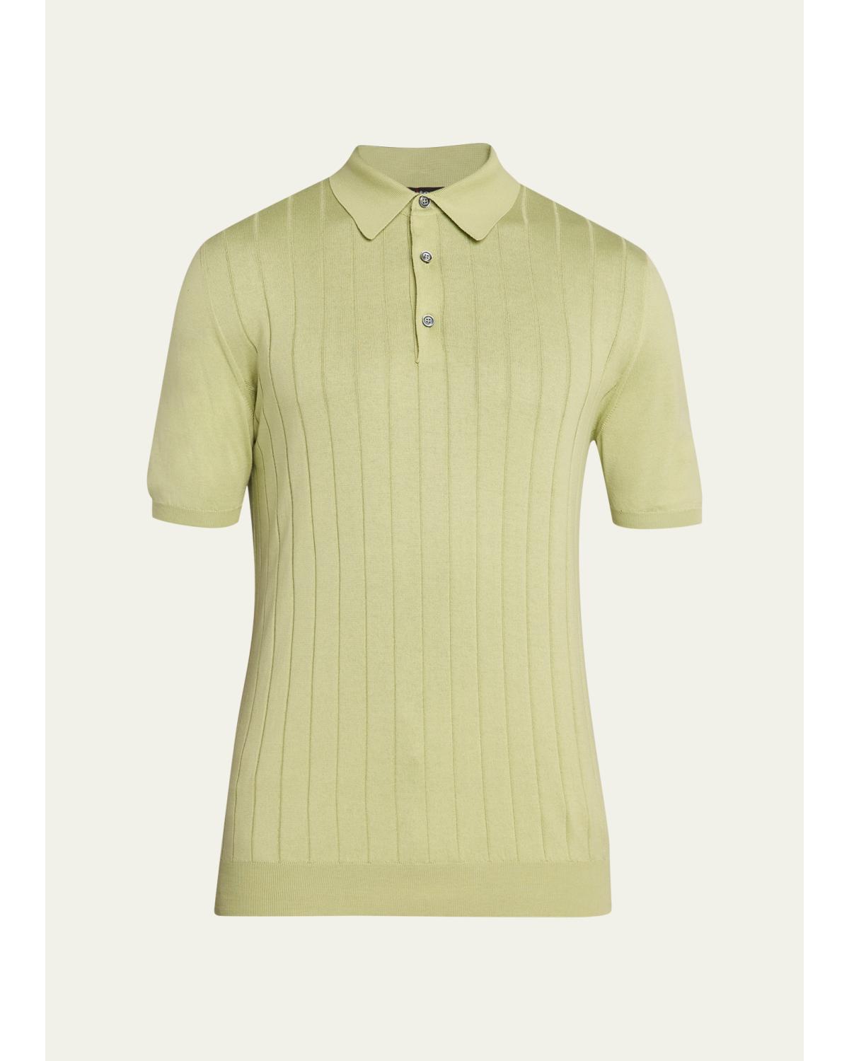 Men'S Wide Rib Sea Island Cotton Polo Sweater