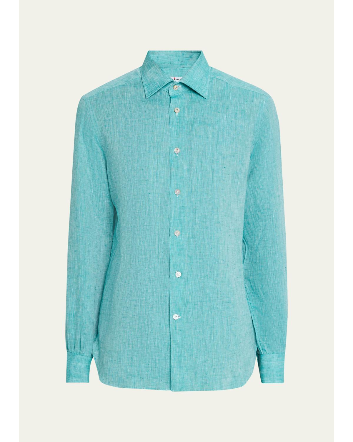 Men'S Solid Linen Button-Down Shirt