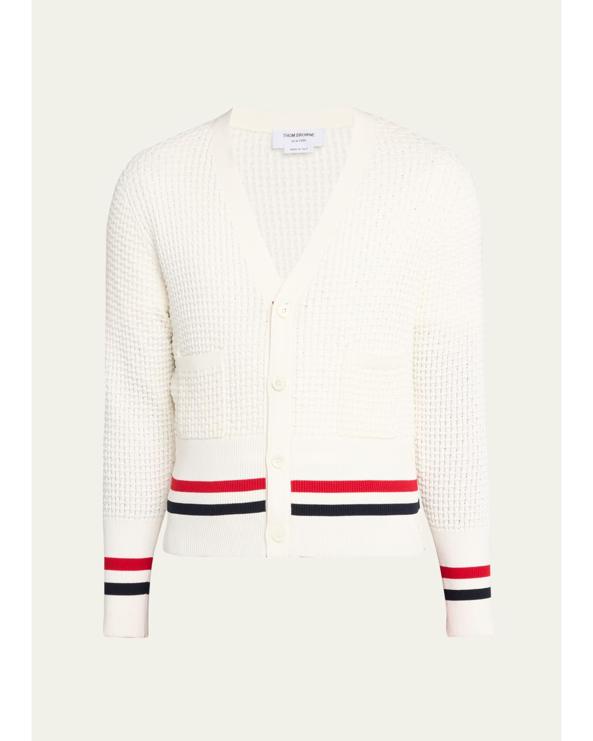 Men'S Stitch Cotton Rwb Half Cardigan