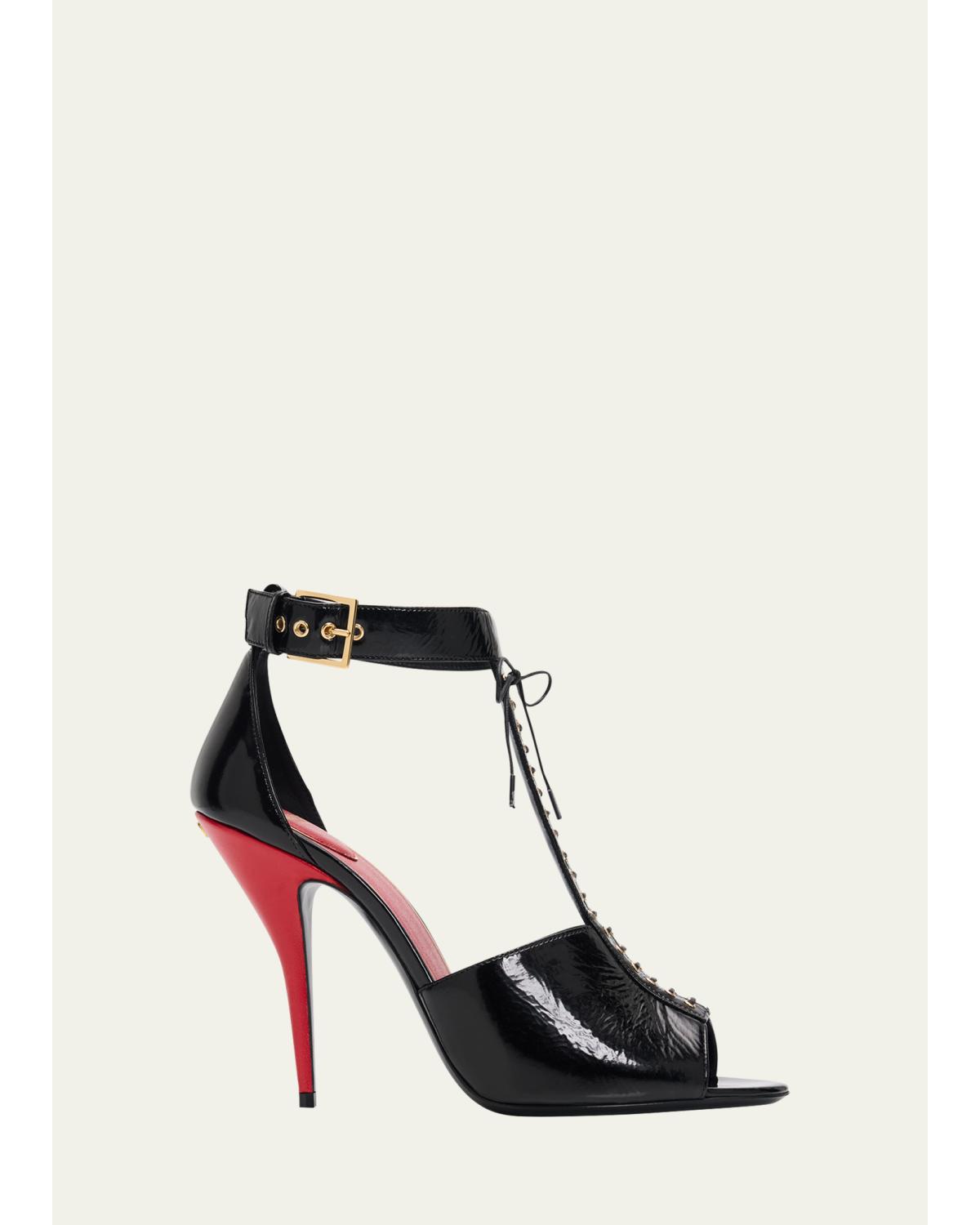 105Mm Patent Leather Bustier T-Strap Sandals