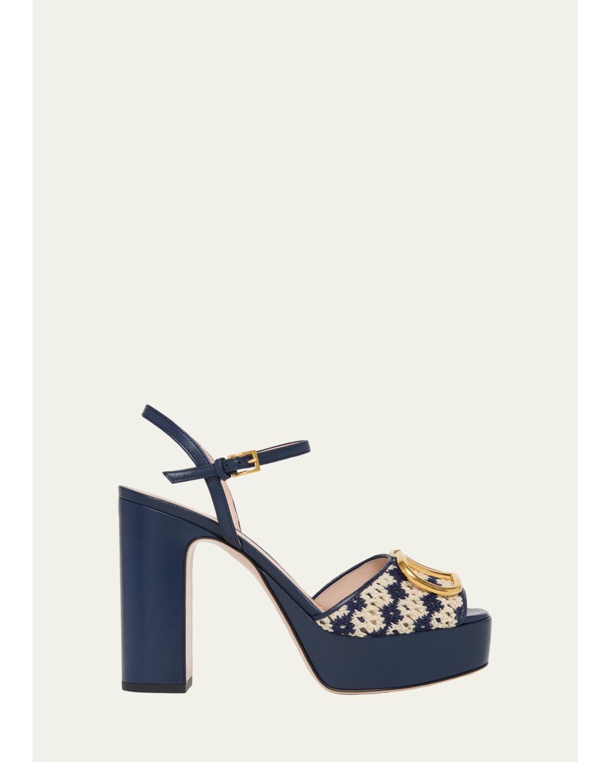 115mm VLogo Crochet and Leather Platform Sandals
