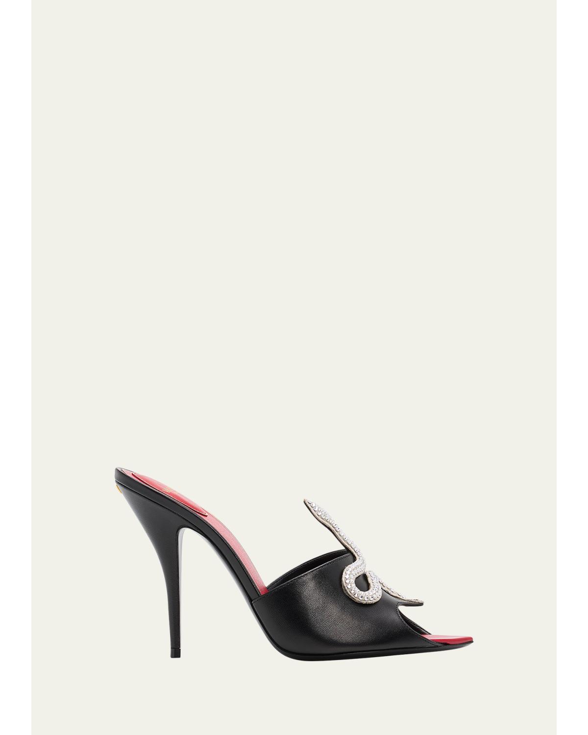 105Mm Strass Snake Leather Mule Pumps