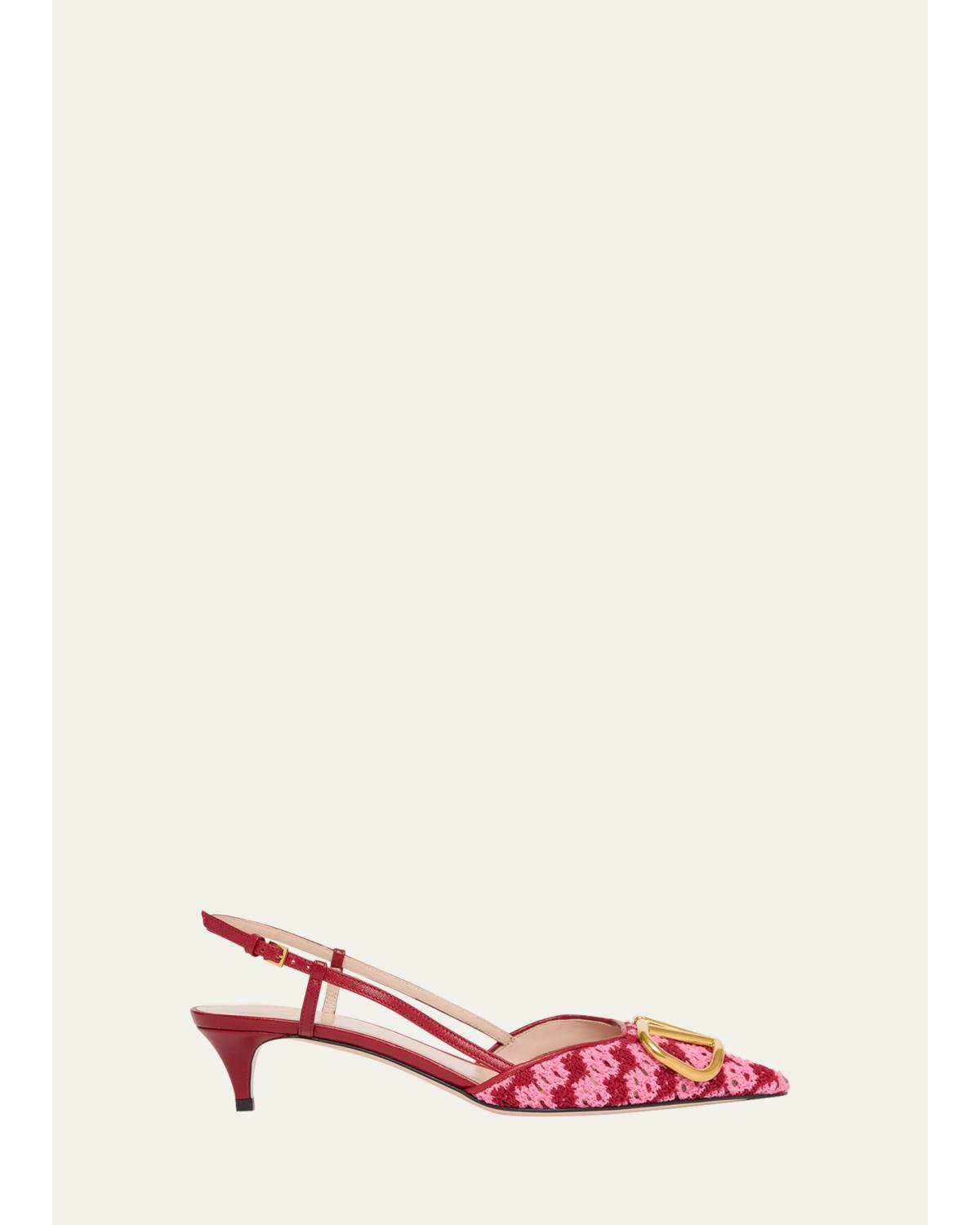 10mm VLogo Crochet and Leather Slingback Pumps