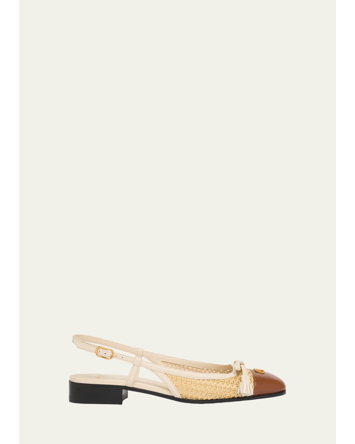 25Mm Valet Du Roi Raffia And Leather Ballerina Flats