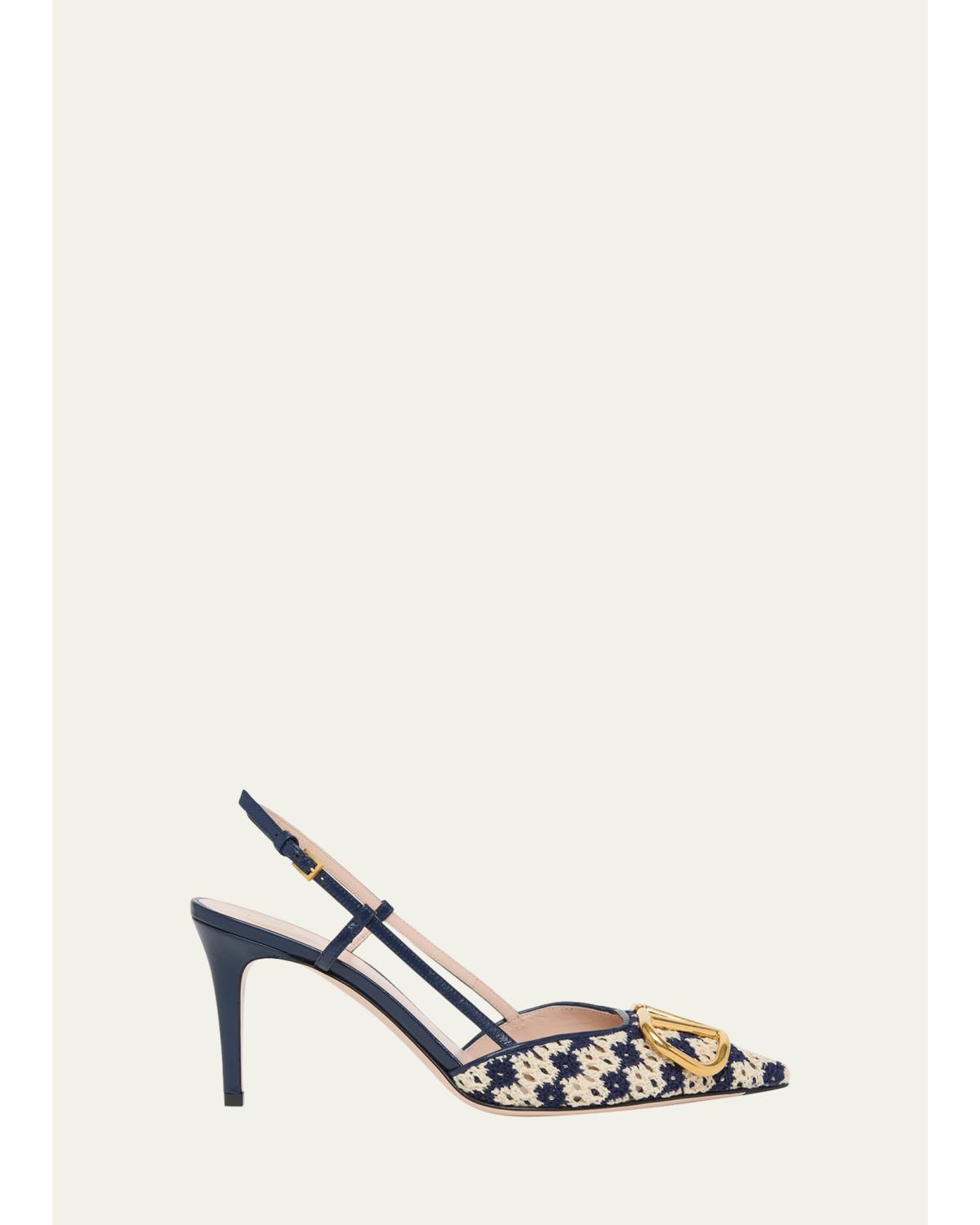 80mm VLogo Crochet and Leather Slingback Pumps