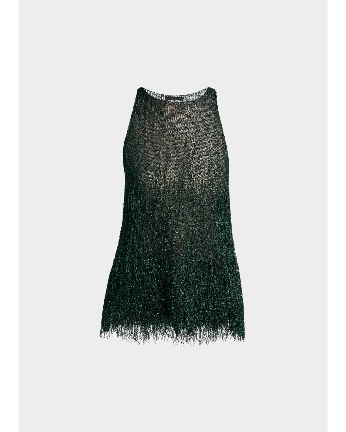 Metallic Fringe Knit Sleeveless Blouse