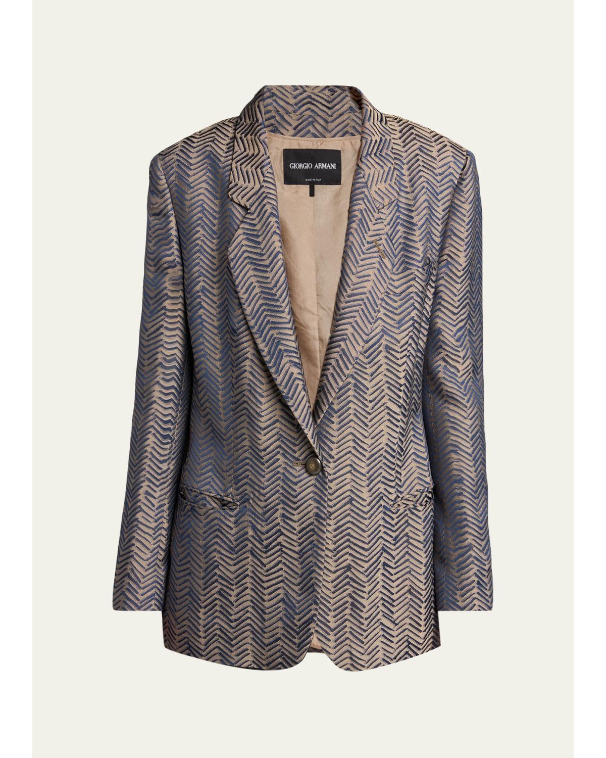 Herringbone Jacquard Single-Breasted Jacket