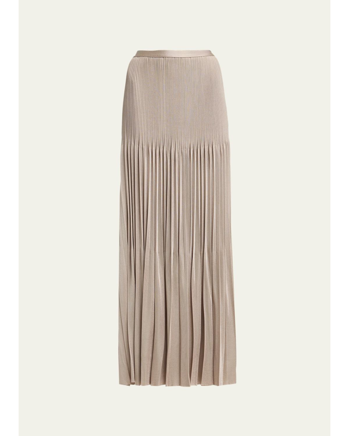 Pleated Knit Maxi Skirt
